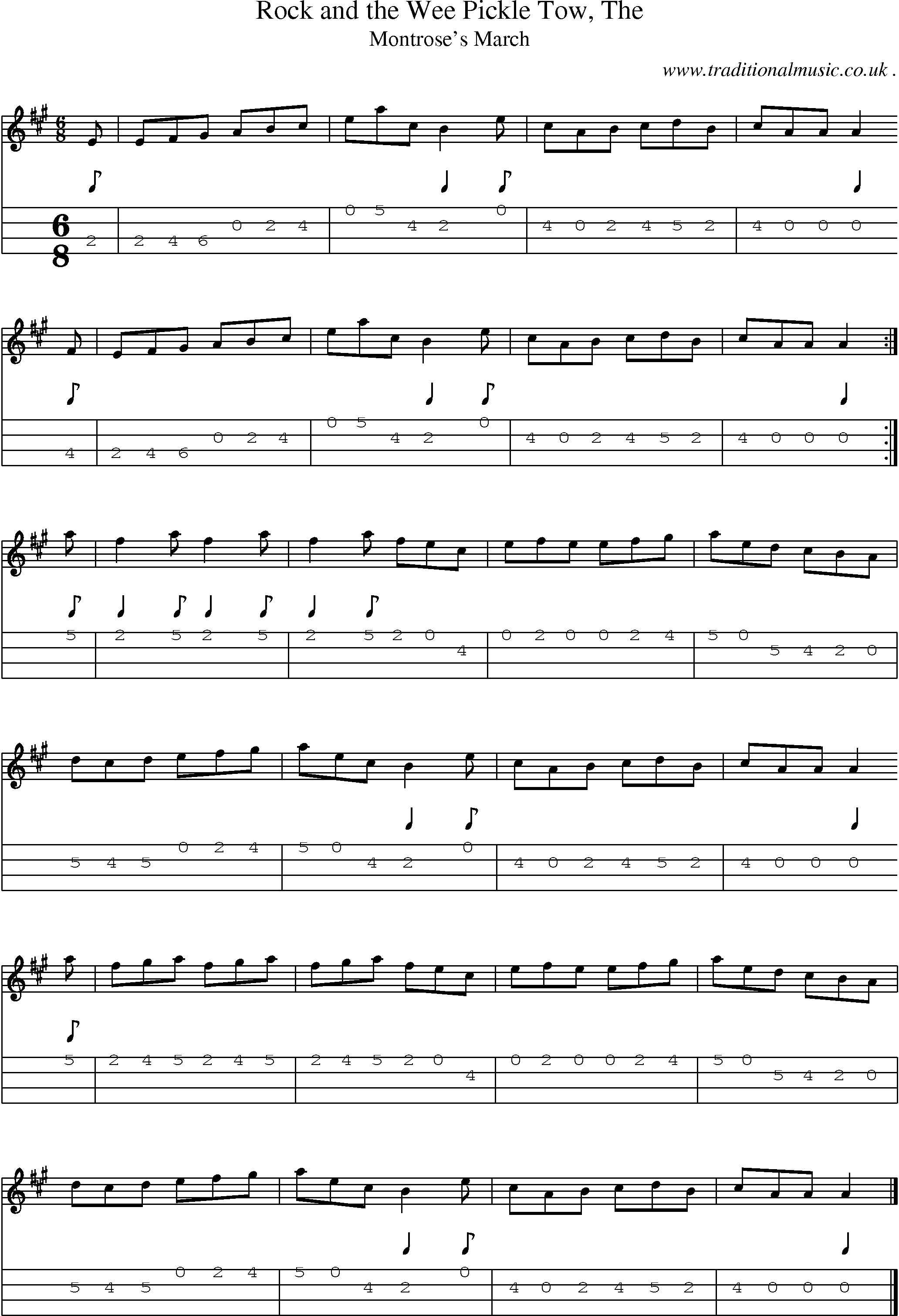 Sheet-music  score, Chords and Mandolin Tabs for Rock And The Wee Pickle Tow The