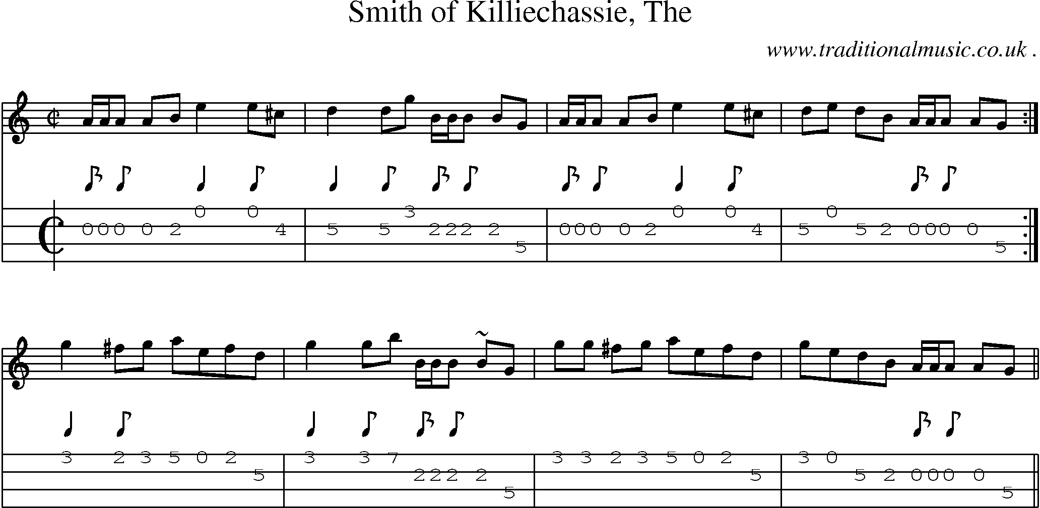 Sheet-music  score, Chords and Mandolin Tabs for Smith Of Killiechassie The