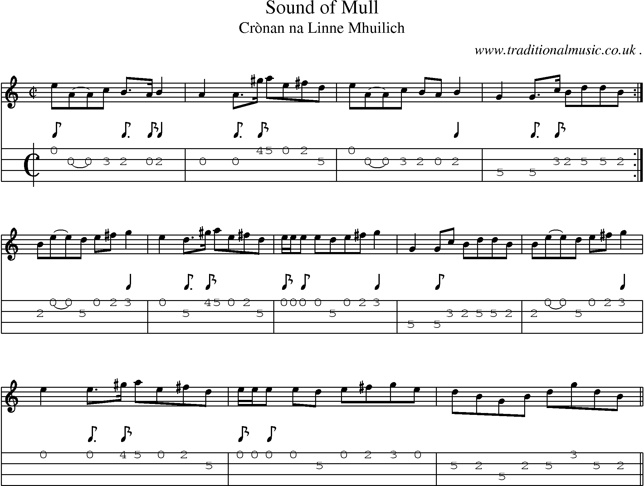 Sheet-music  score, Chords and Mandolin Tabs for Sound Of Mull
