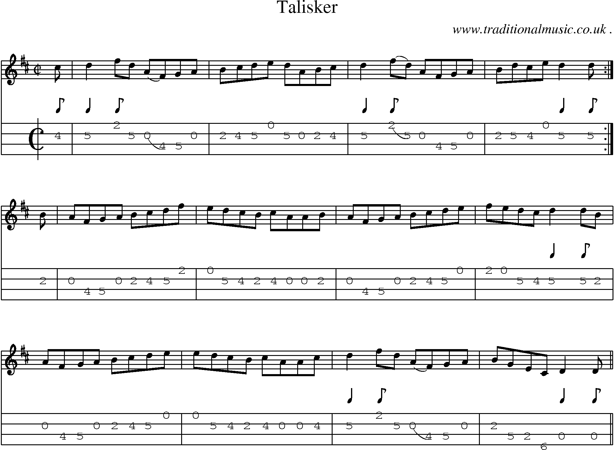 Sheet-music  score, Chords and Mandolin Tabs for Talisker