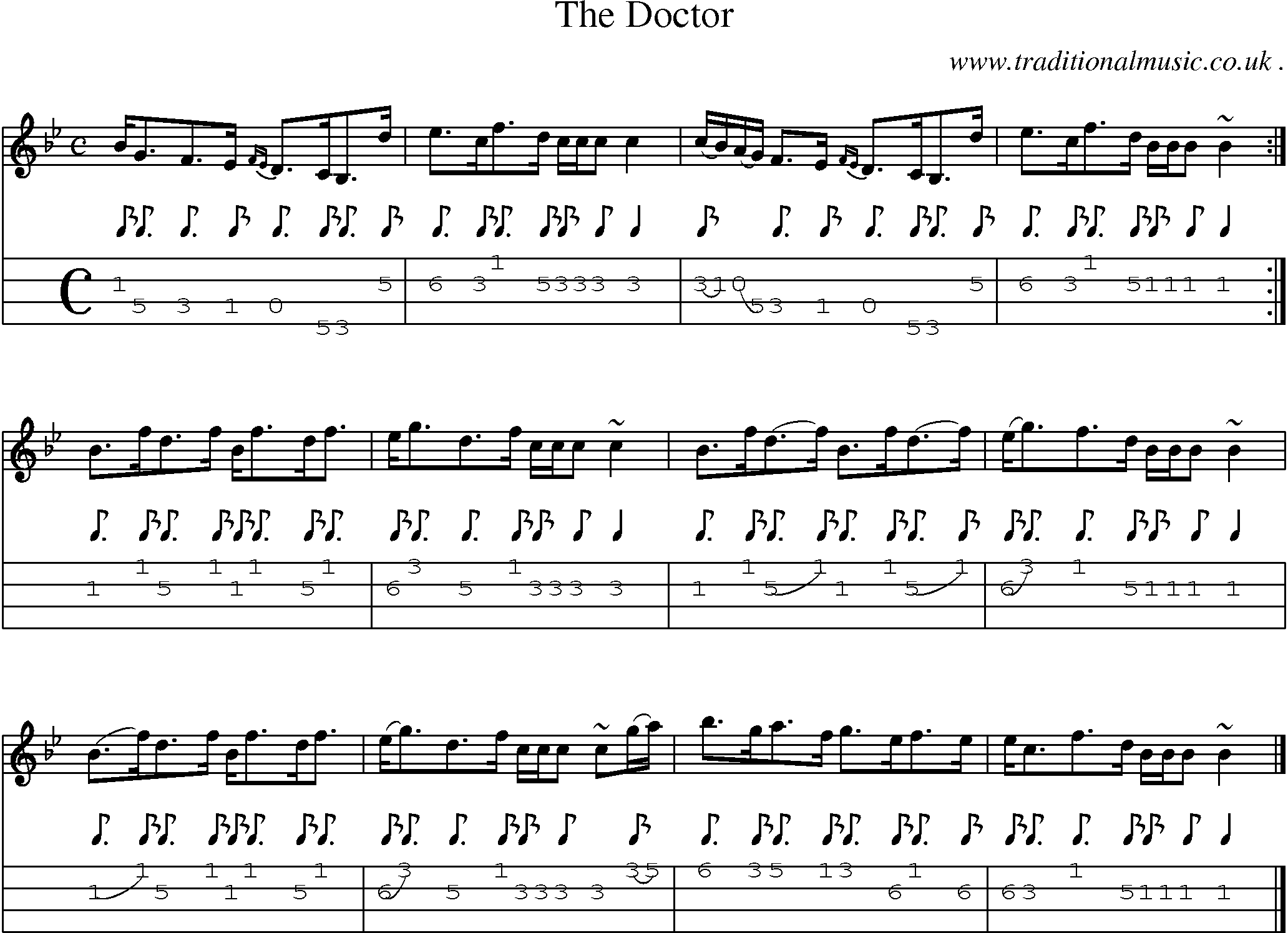 Sheet-music  score, Chords and Mandolin Tabs for The Doctor
