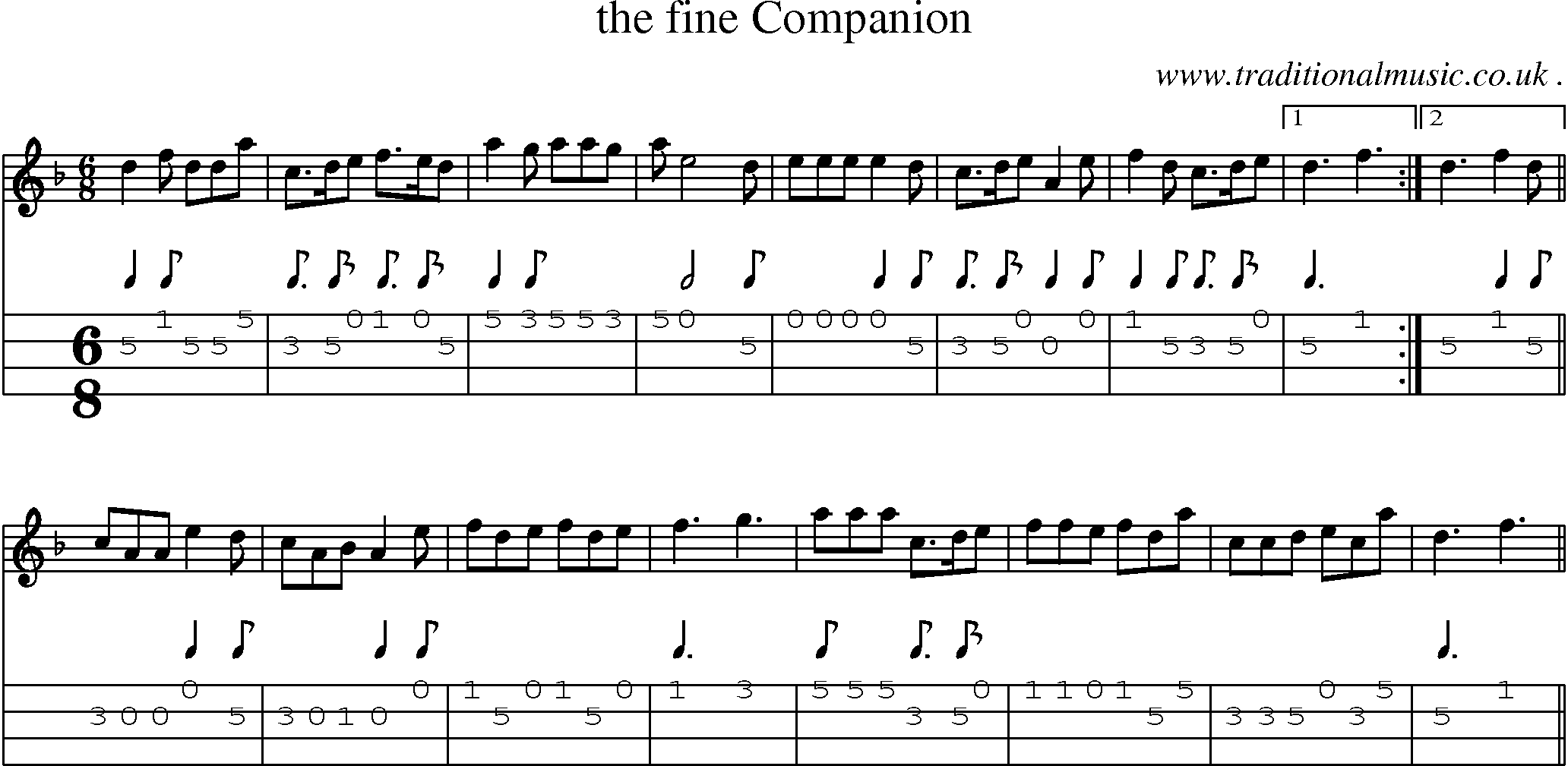 Sheet-music  score, Chords and Mandolin Tabs for The Fine Companion