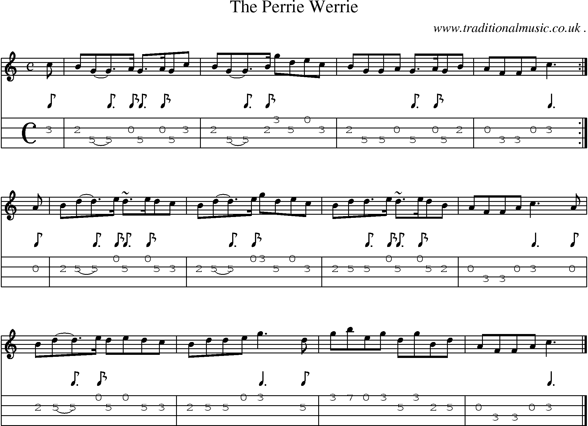 Sheet-music  score, Chords and Mandolin Tabs for The Perrie Werrie
