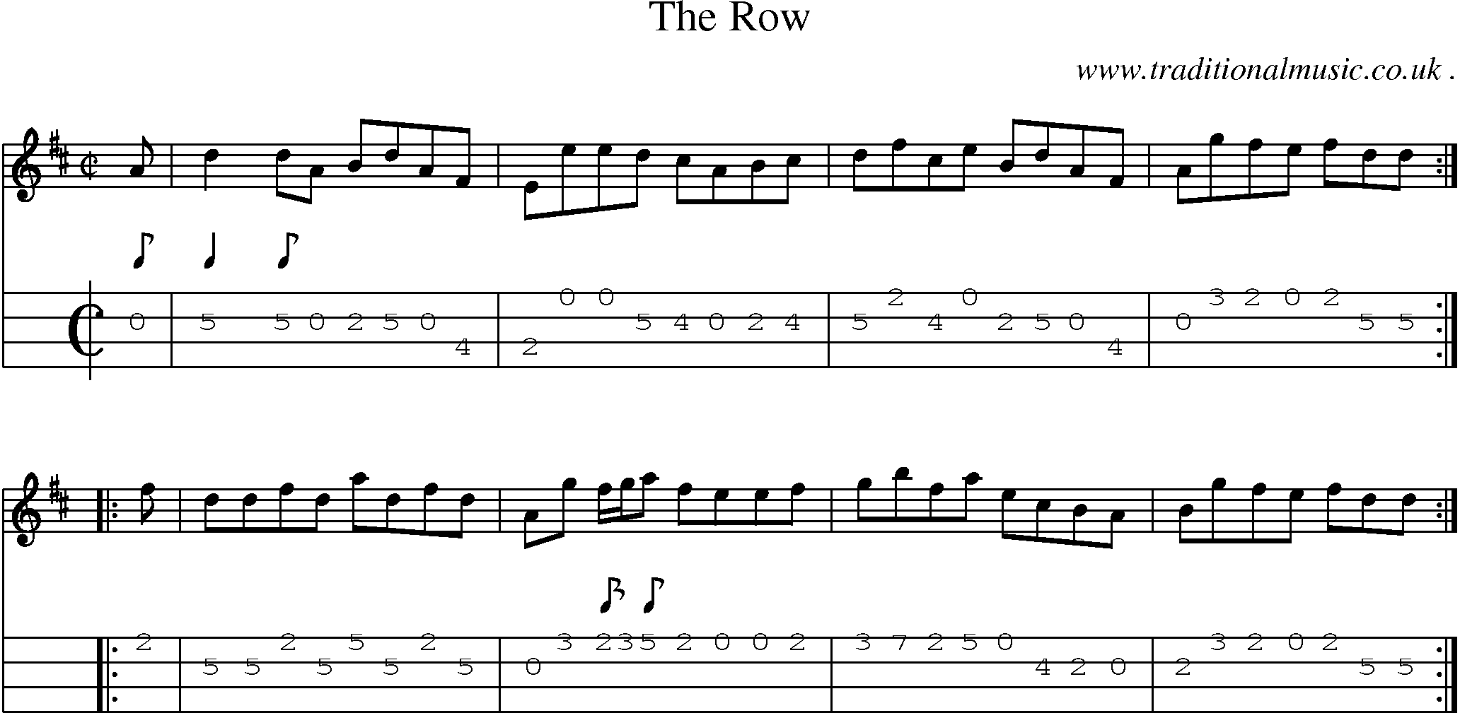 Sheet-music  score, Chords and Mandolin Tabs for The Row
