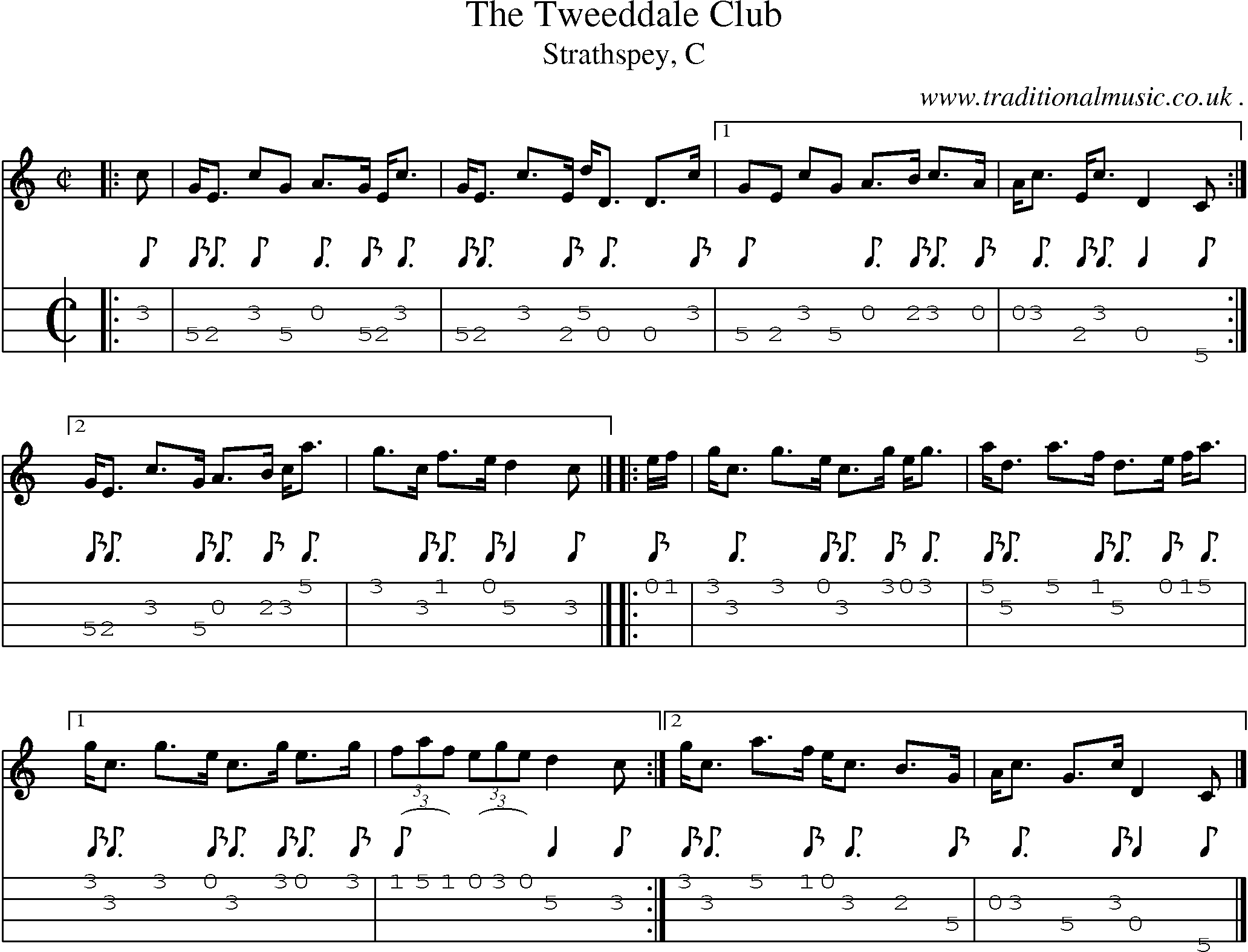 Sheet-music  score, Chords and Mandolin Tabs for The Tweeddale Club
