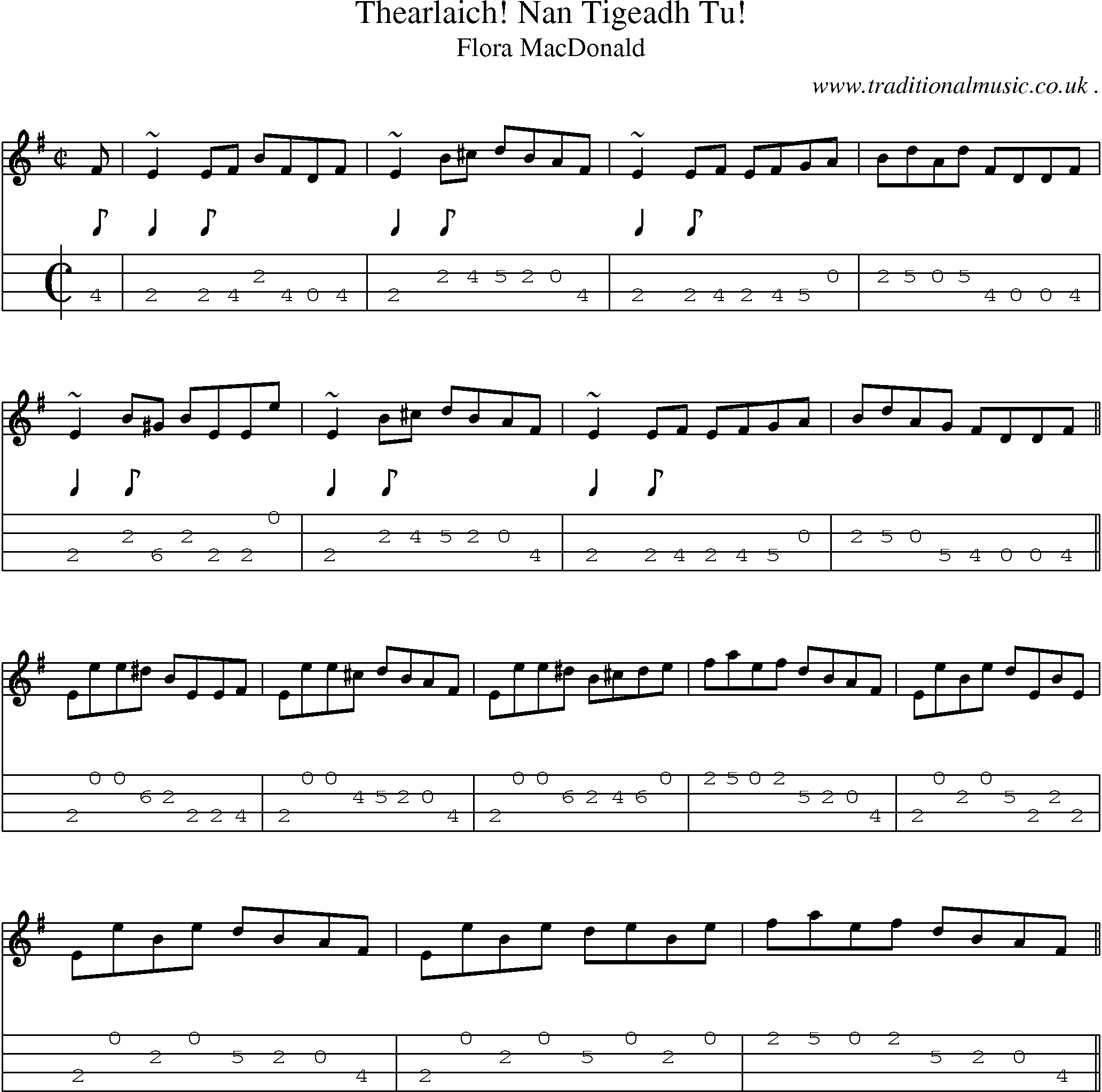 Sheet-music  score, Chords and Mandolin Tabs for Thearlaich! Nan Tigeadh Tu!