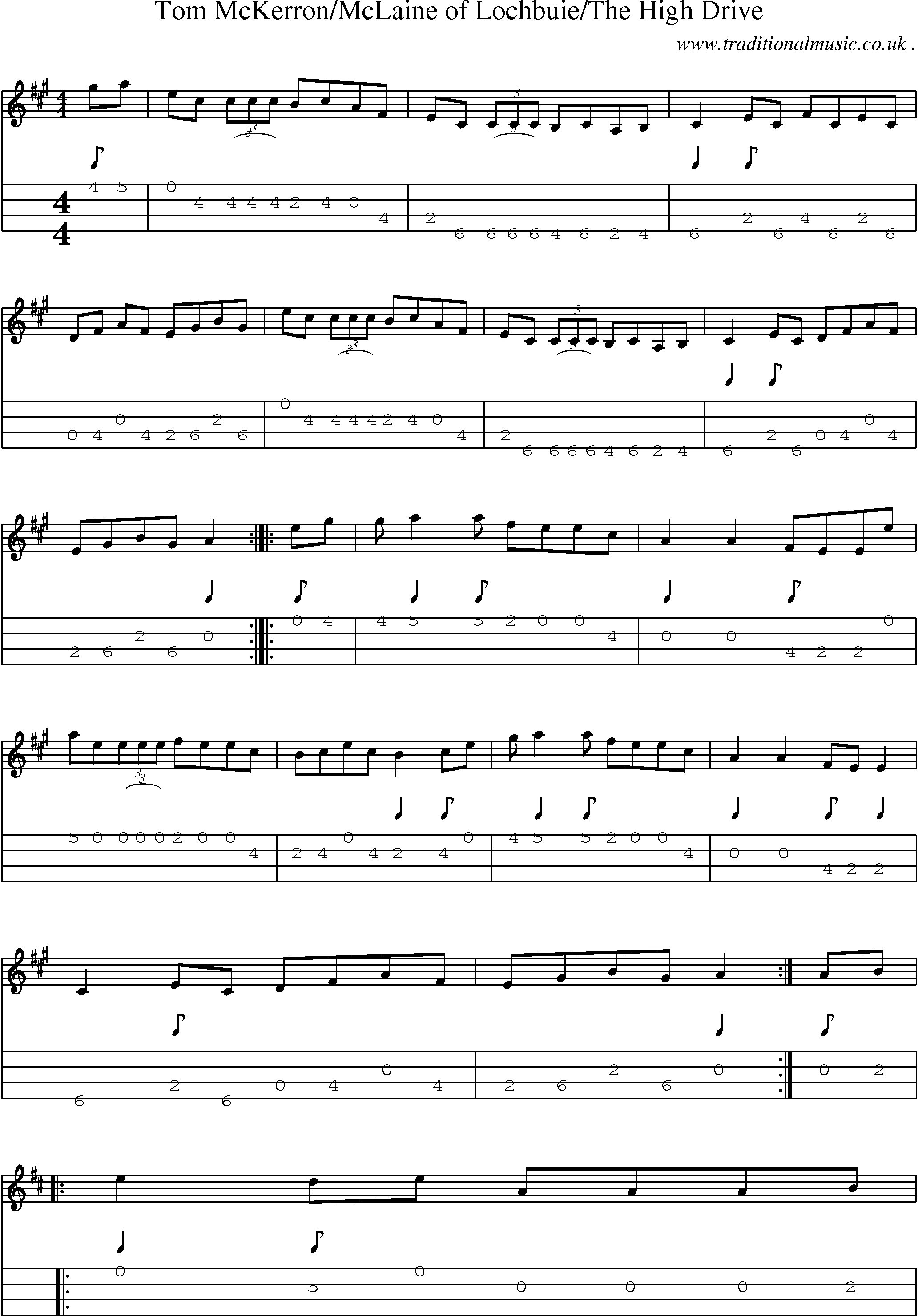 Sheet-music  score, Chords and Mandolin Tabs for Tom Mckerronmclaine Of Lochbuiethe High Drive