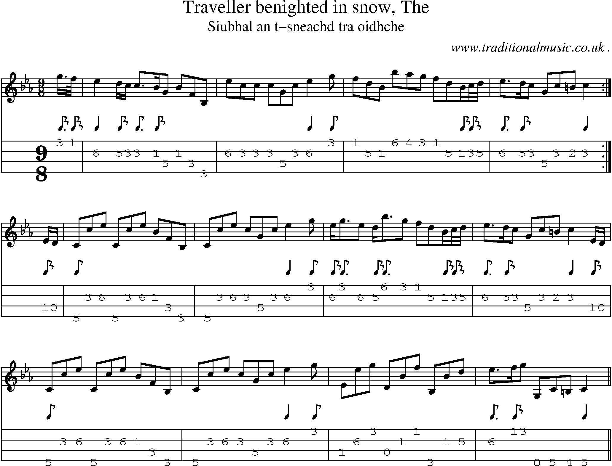 Sheet-music  score, Chords and Mandolin Tabs for Traveller Benighted In Snow The