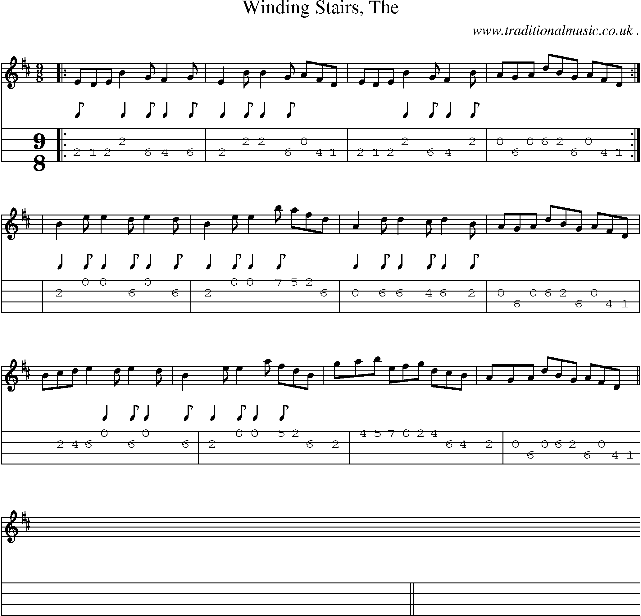 Sheet-music  score, Chords and Mandolin Tabs for Winding Stairs The