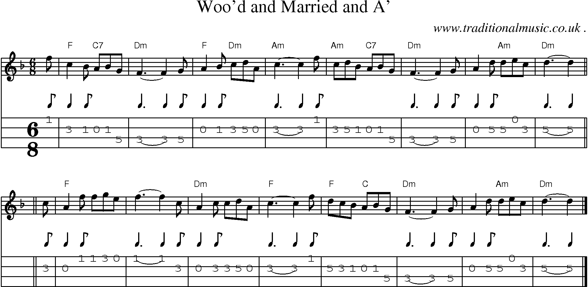 Sheet-music  score, Chords and Mandolin Tabs for Wood And Married And A