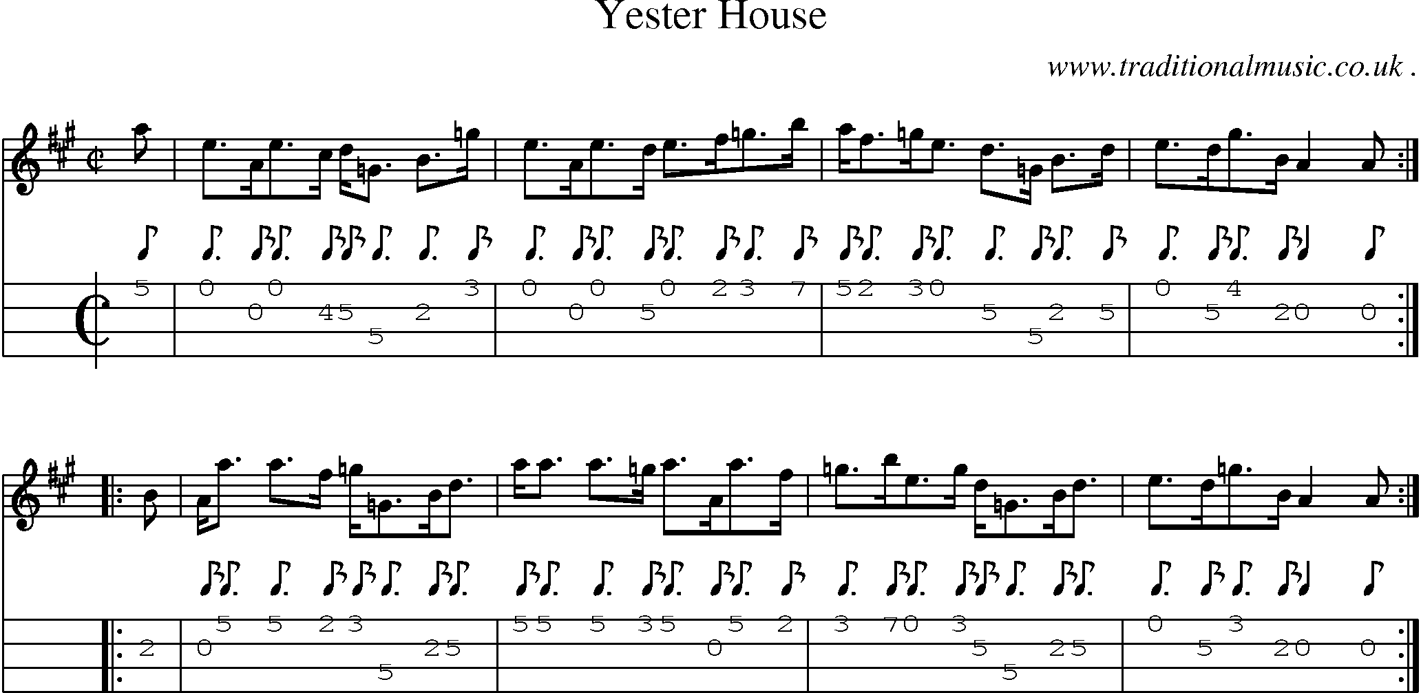 Sheet-music  score, Chords and Mandolin Tabs for Yester House