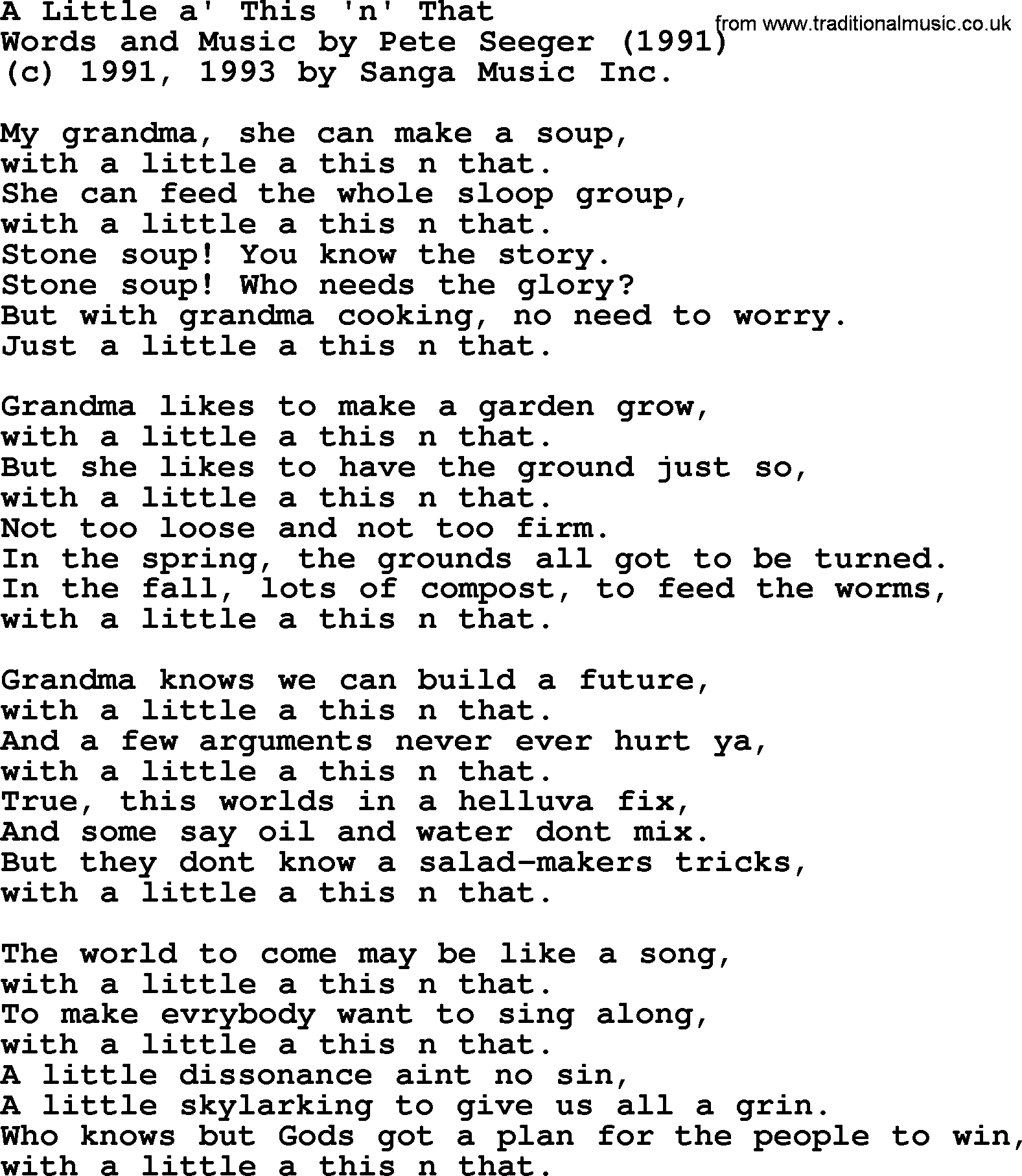 Pete Seeger song A Little A' This 'N' That-Pete-Seeger.txt lyrics