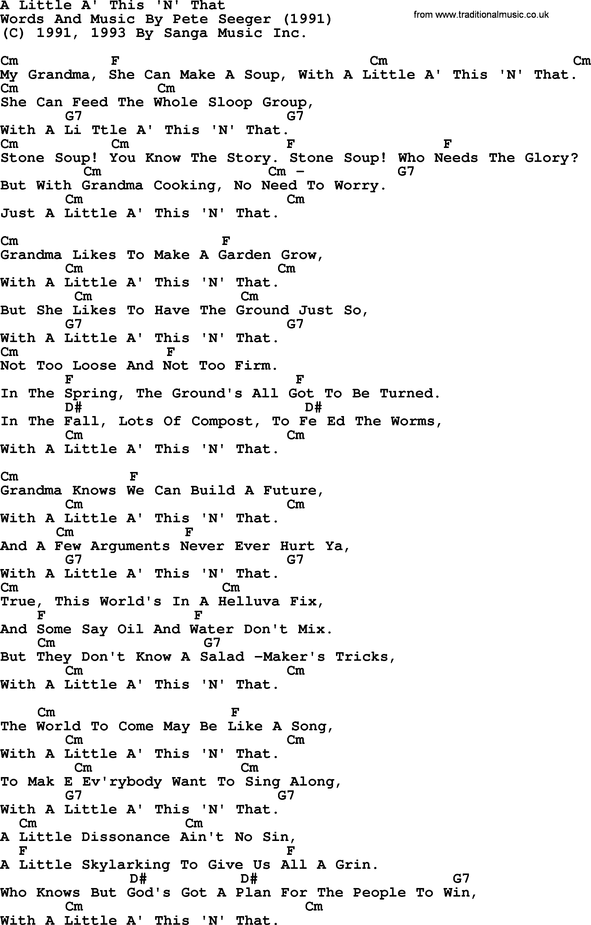 Pete Seeger song A Little A This And That, lyrics and chords