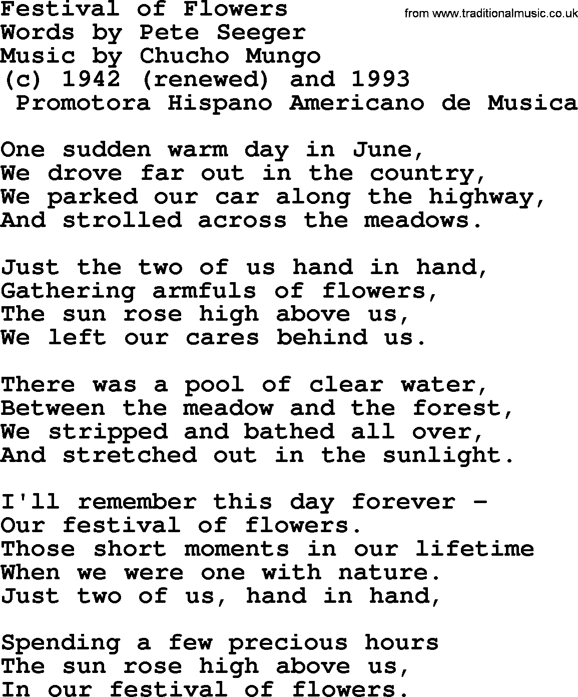 Pete Seeger song Festival of Flowers-Pete-Seeger.txt lyrics