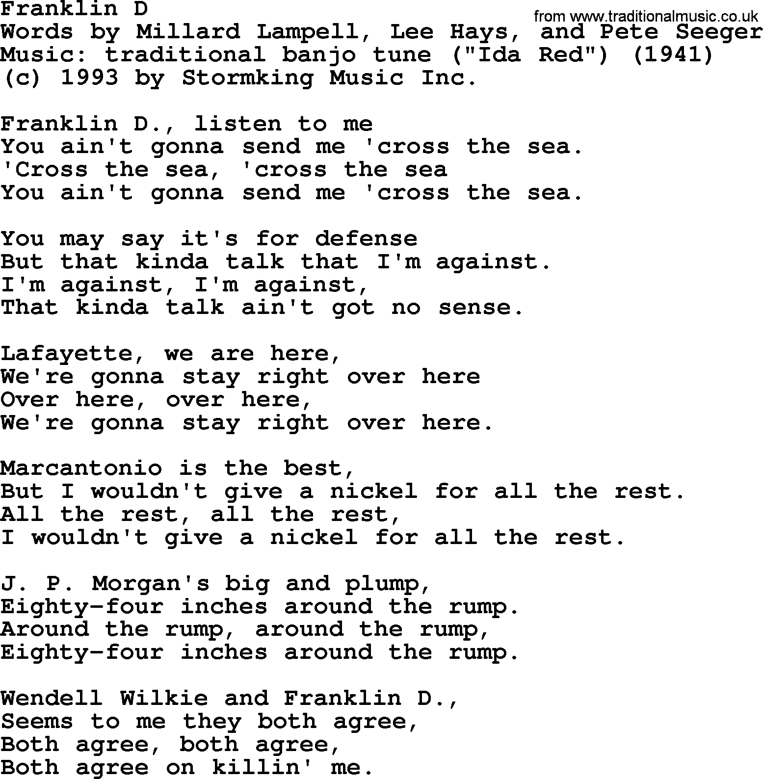 Pete Seeger song Franklin D-Pete-Seeger.txt lyrics