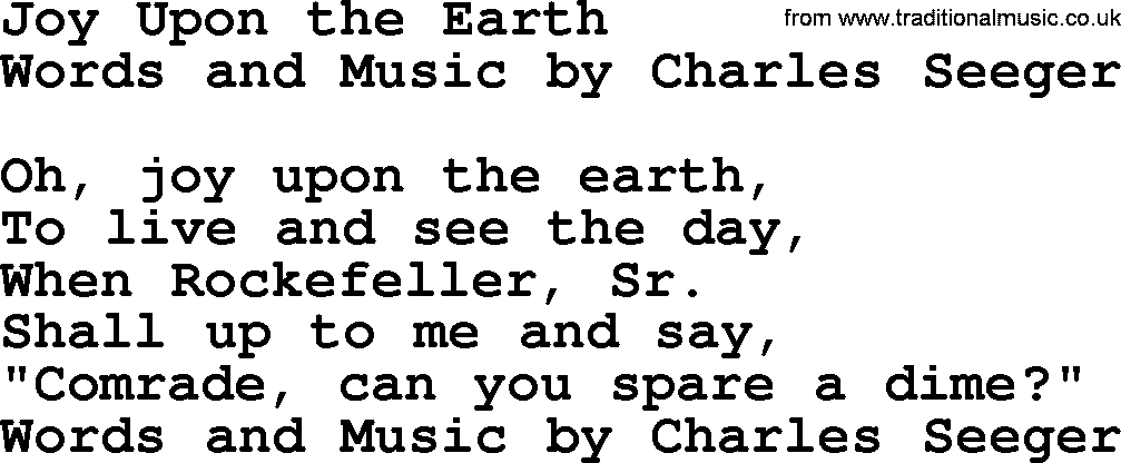 Pete Seeger song Joy Upon the Earth-Pete-Seeger.txt lyrics