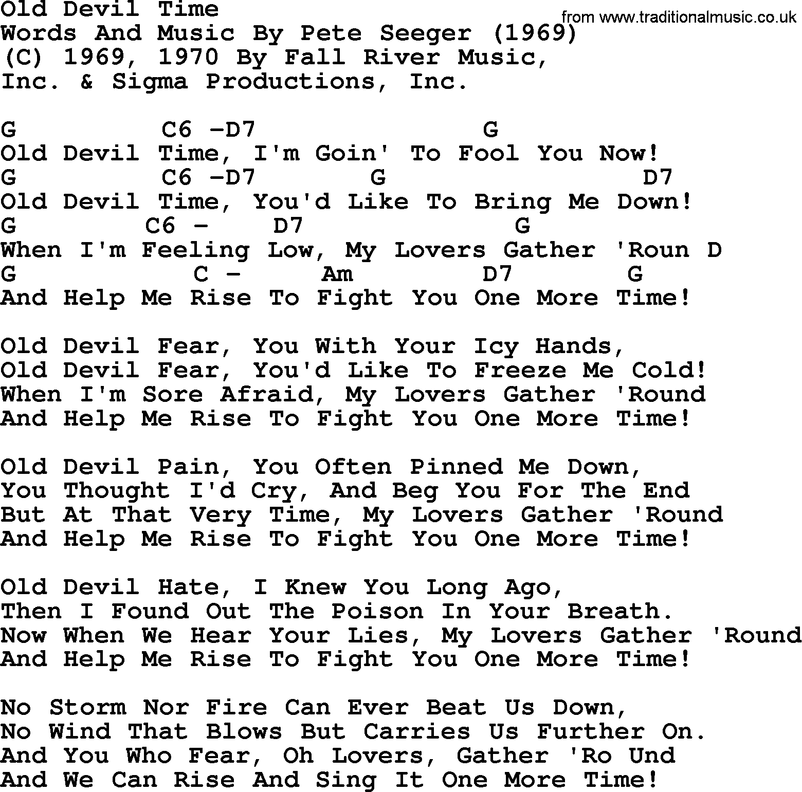 Pete Seeger song Old Devil Time, lyrics and chords