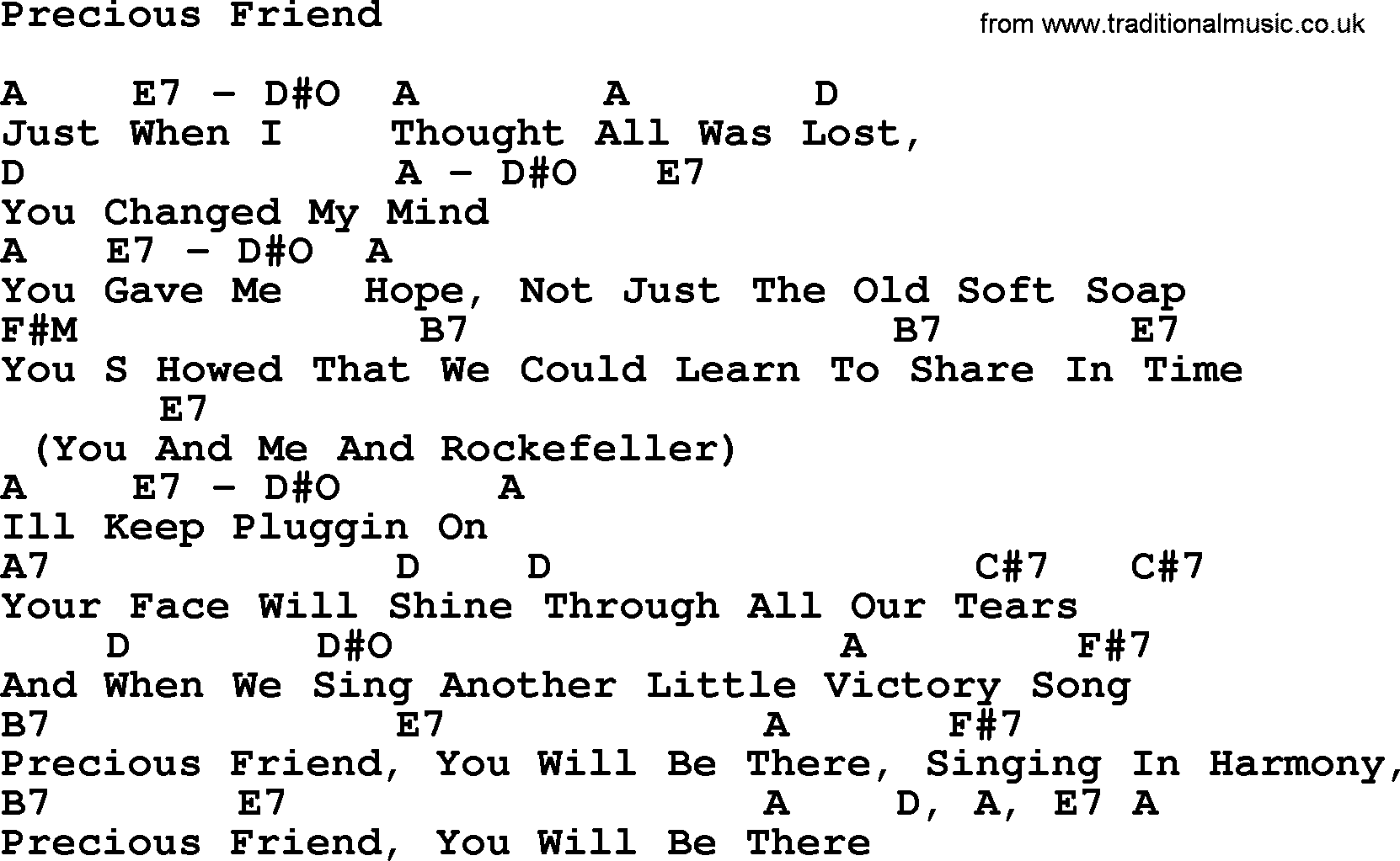 Pete Seeger song Precious Friend, lyrics and chords