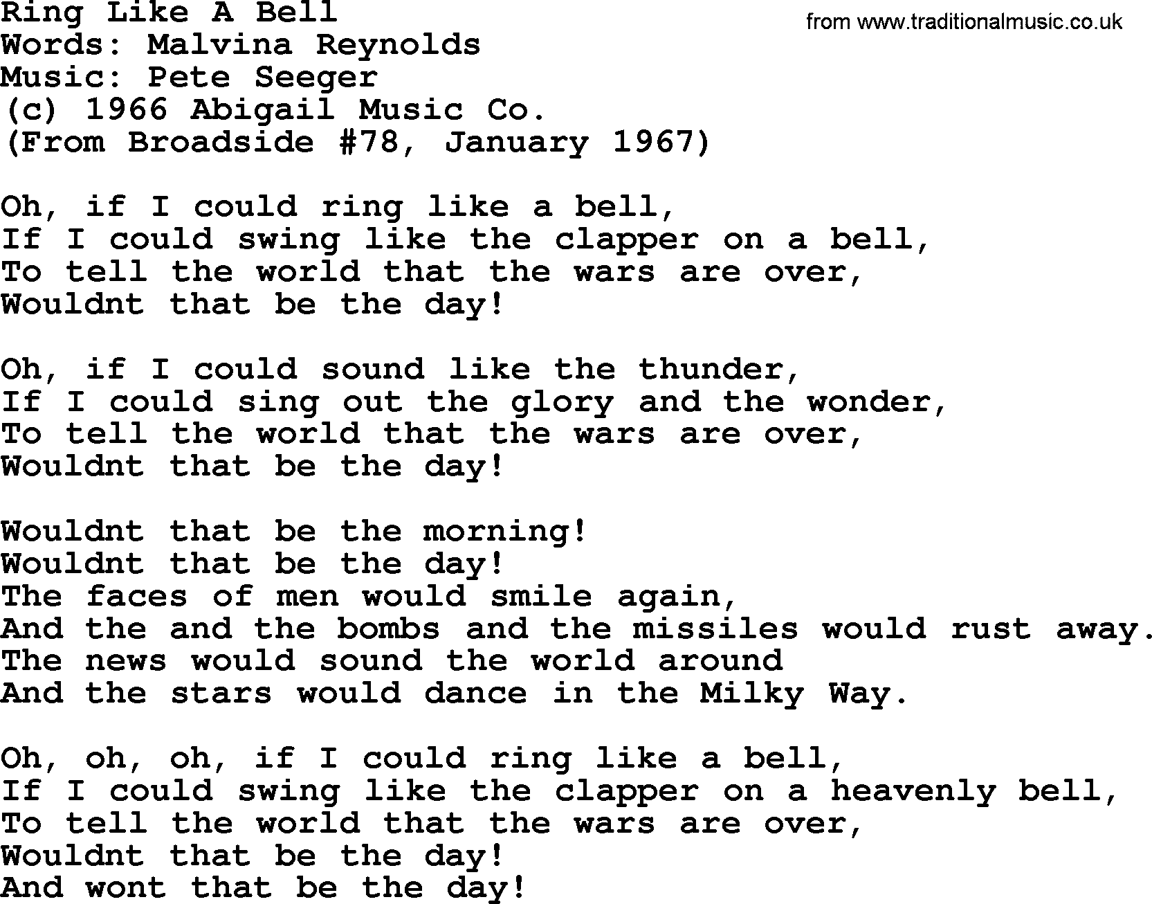 Pete Seeger song Ring Like A Bell-Pete-Seeger.txt lyrics