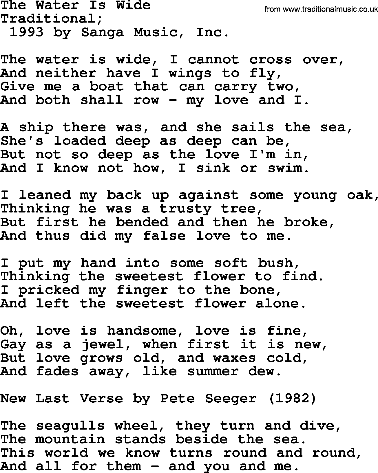 Pete Seeger song The Water Is Wide-Pete-Seeger.txt lyrics
