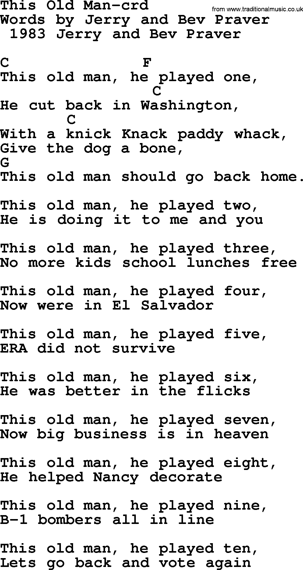 Pete Seeger song This Old Man, lyrics and chords