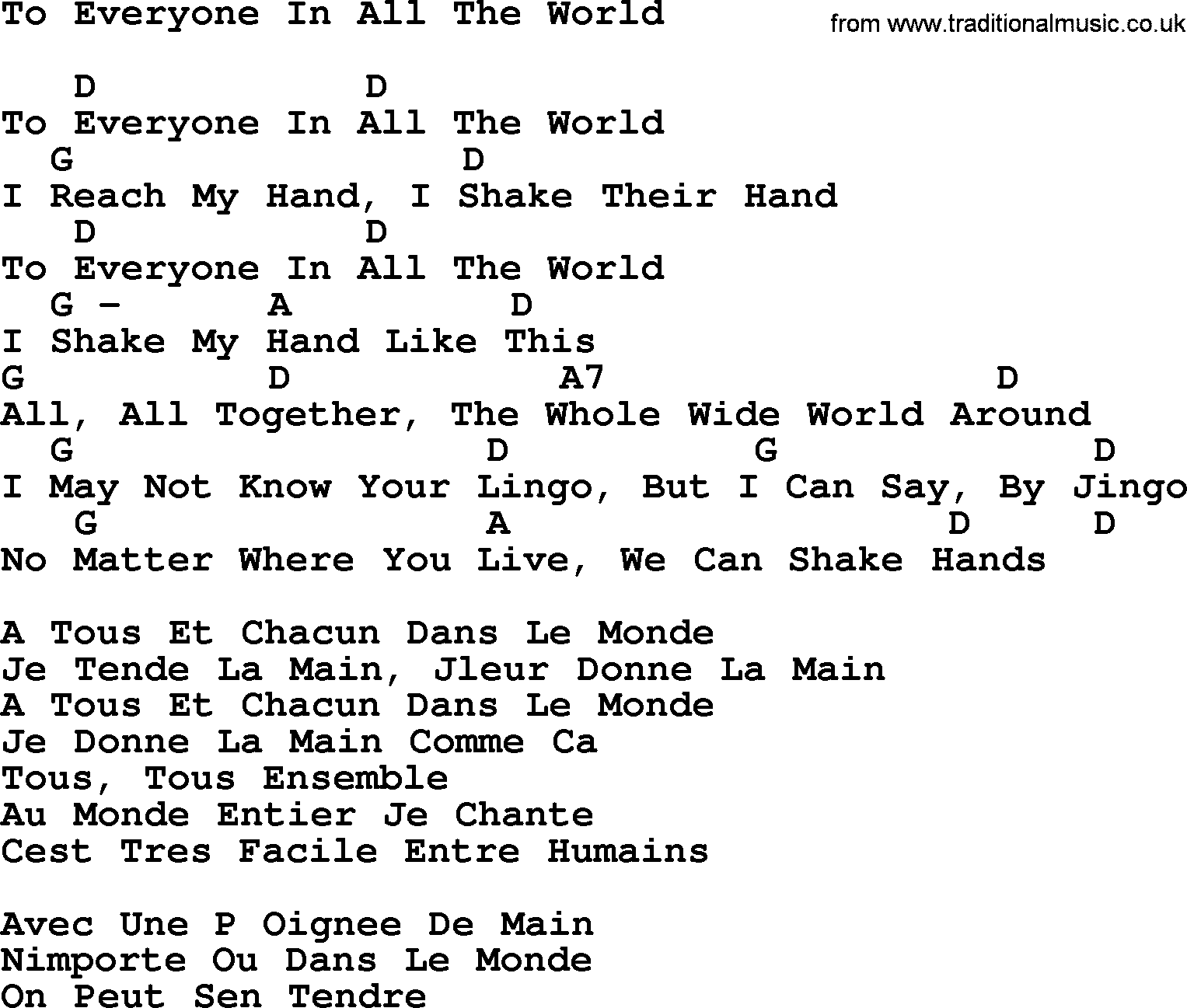 Pete Seeger song To Everyone In All The World, lyrics and chords