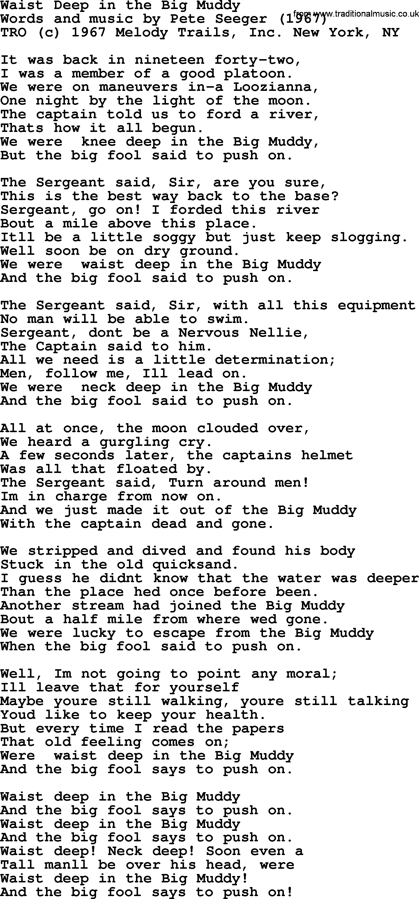 Pete Seeger song Waist Deep in the Big Muddy-Pete-Seeger.txt lyrics