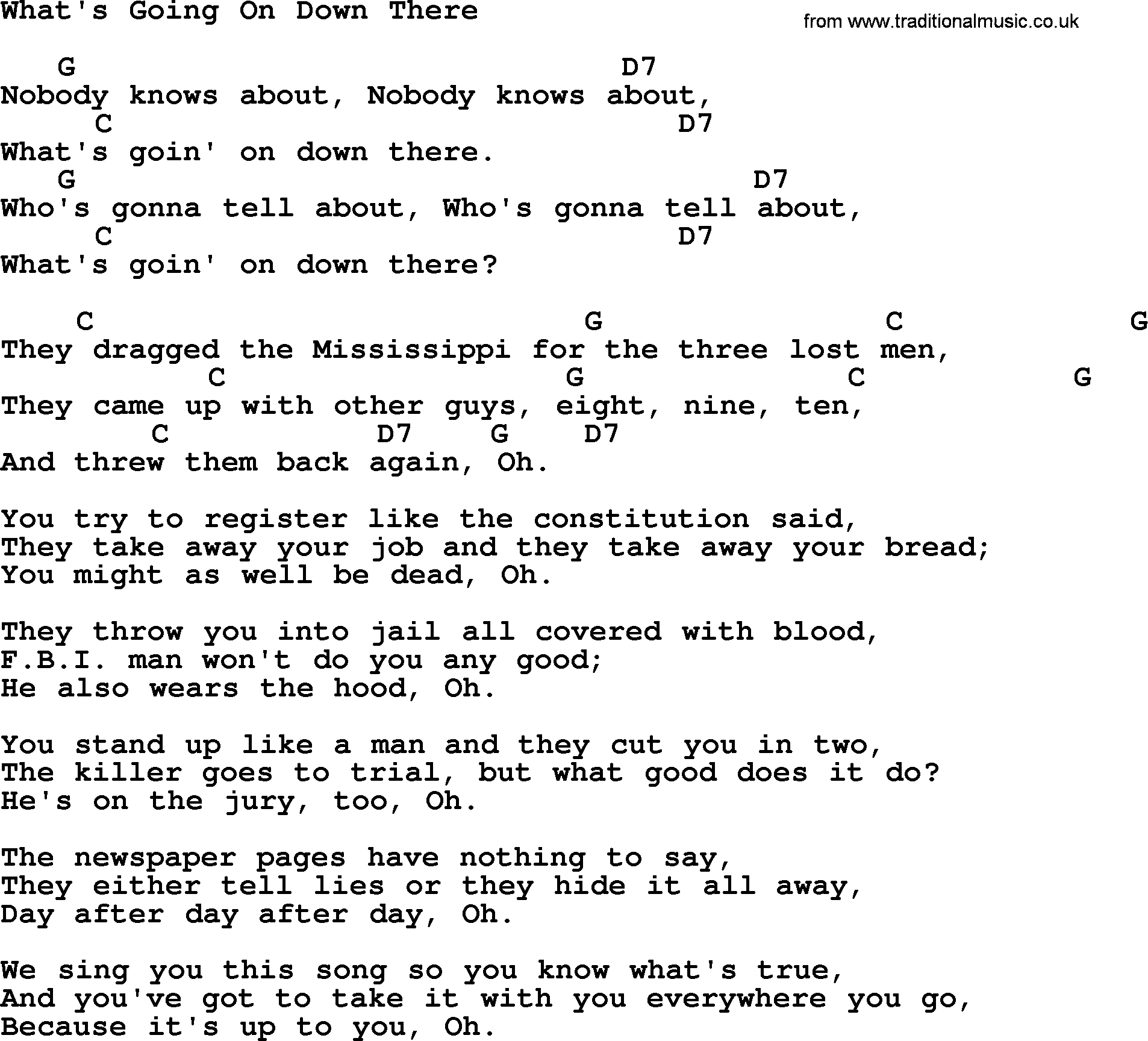 Pete Seeger song What's Going On Down There, lyrics and chords