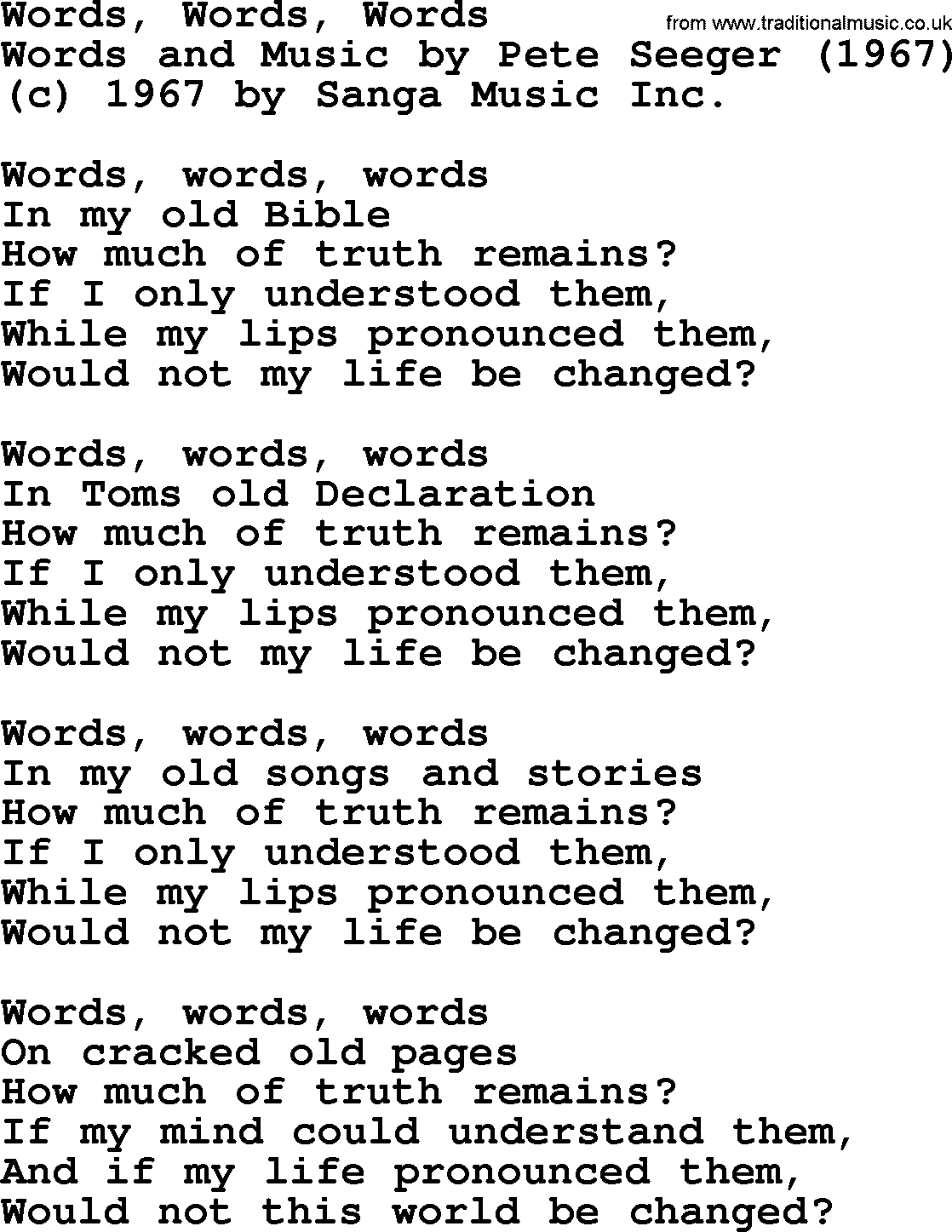 Pete Seeger song Words, Words, Words-Pete-Seeger.txt lyrics