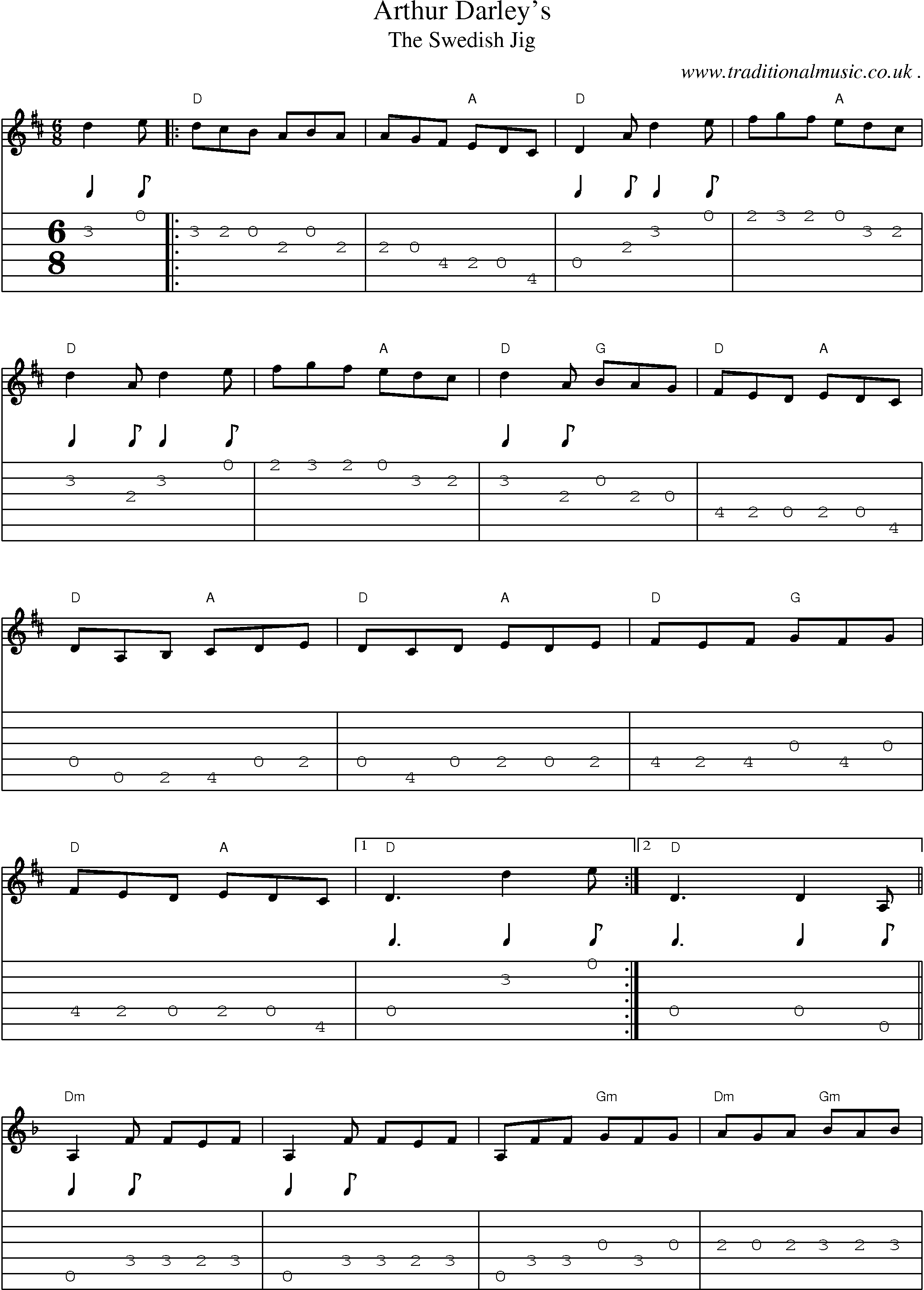 Music Score and Guitar Tabs for Arthur Darleys