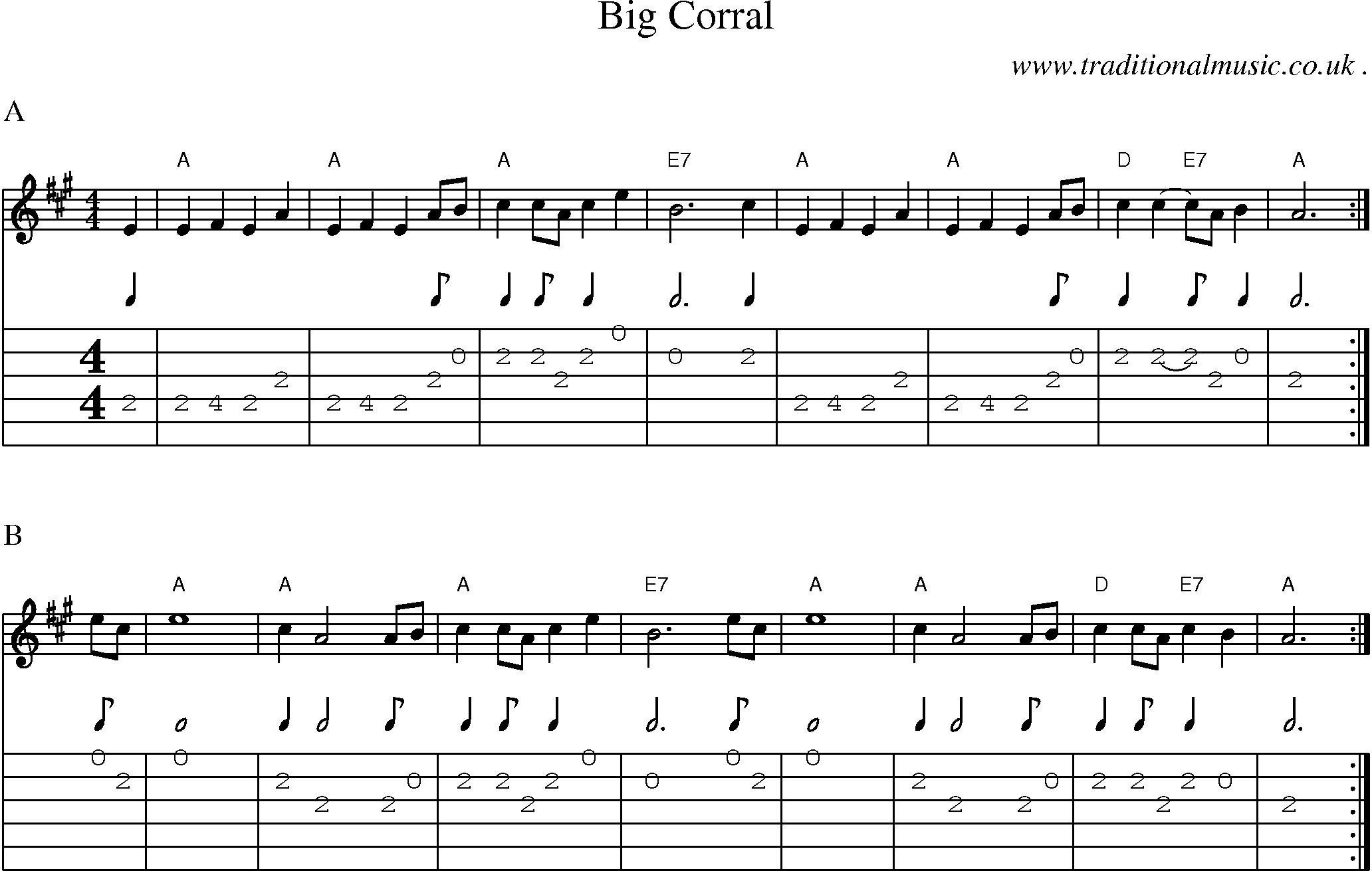 Music Score and Guitar Tabs for Big Corral
