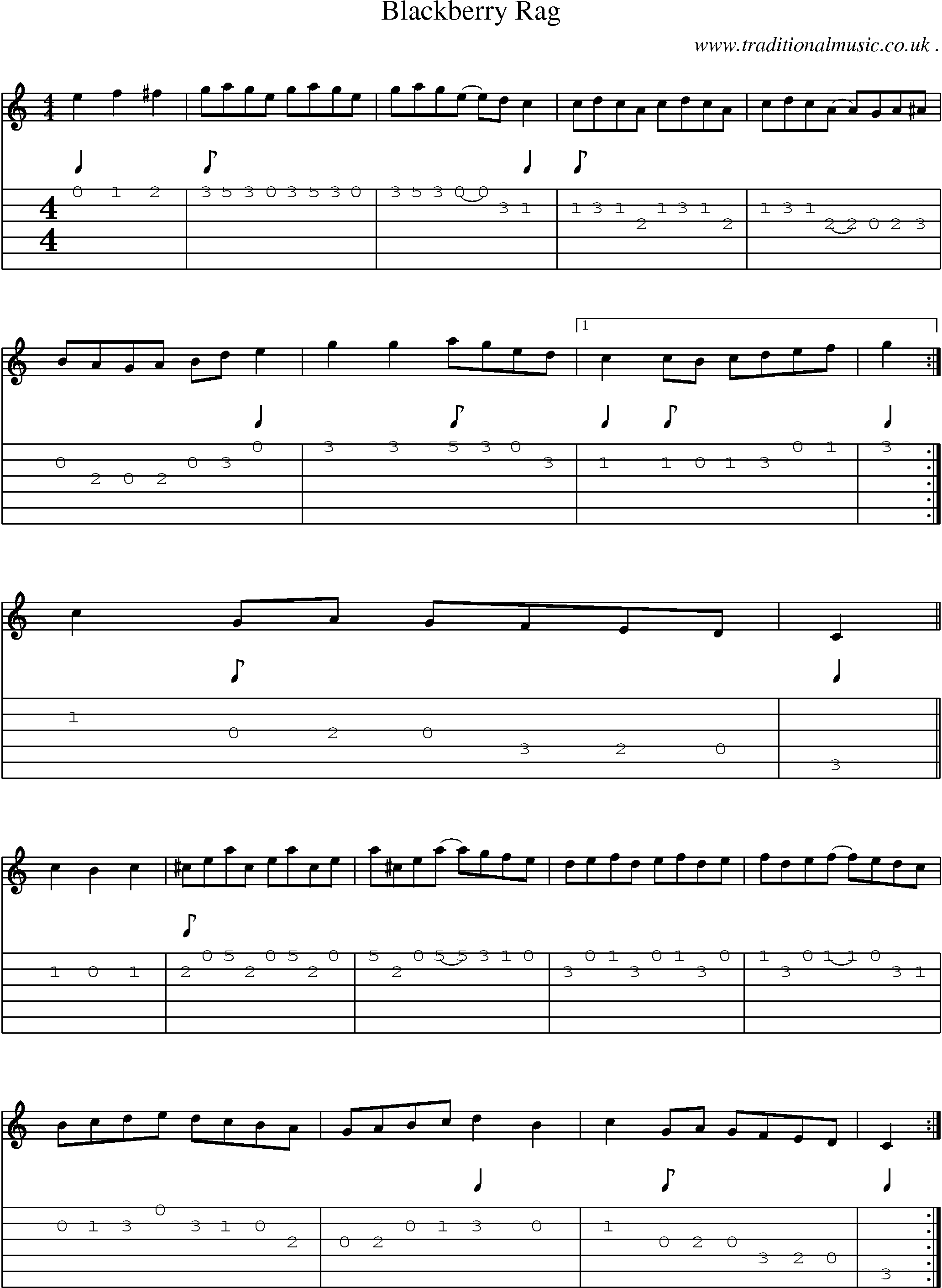 Music Score and Guitar Tabs for Blackberry Rag