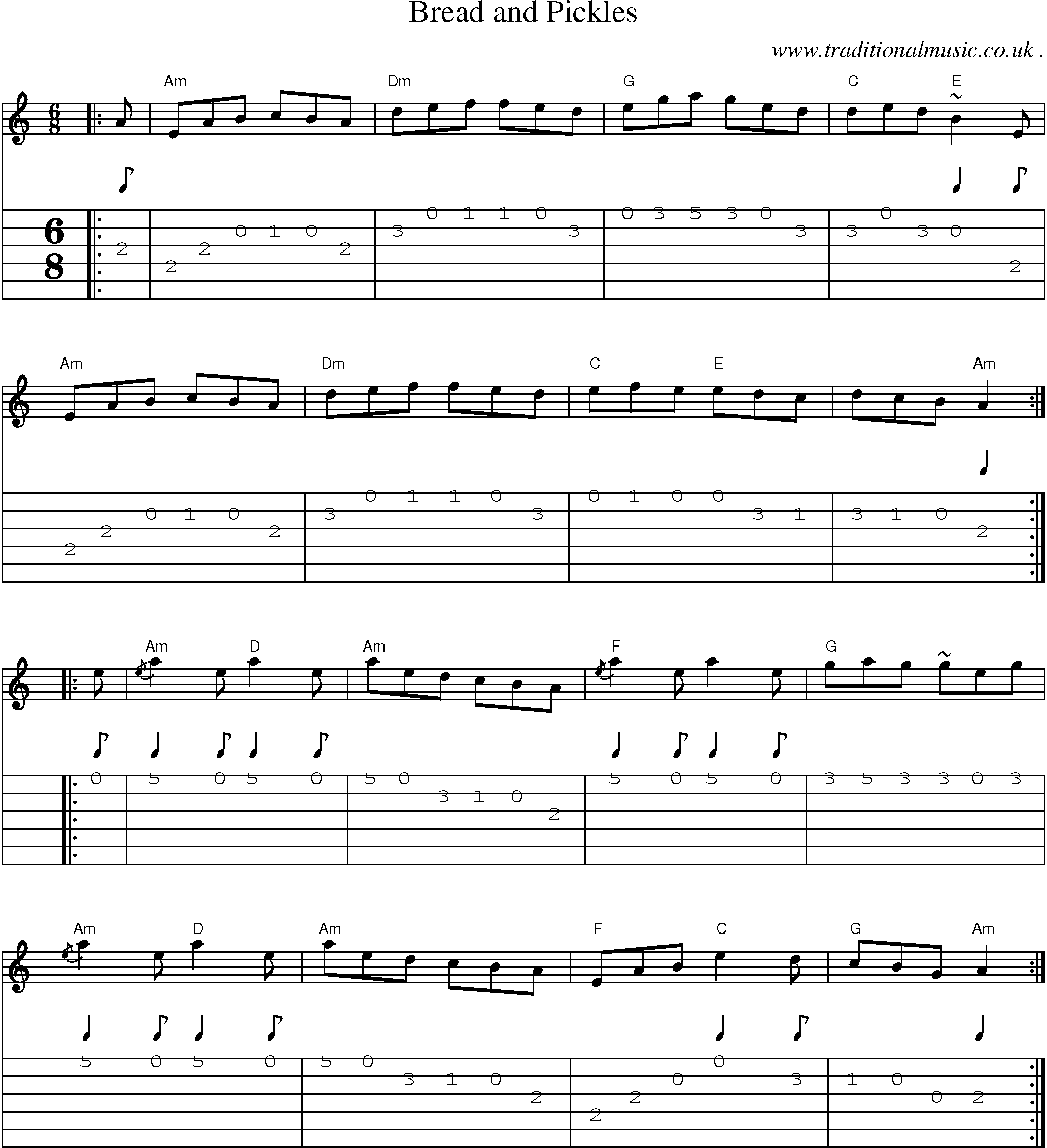Music Score and Guitar Tabs for Bread And Pickles