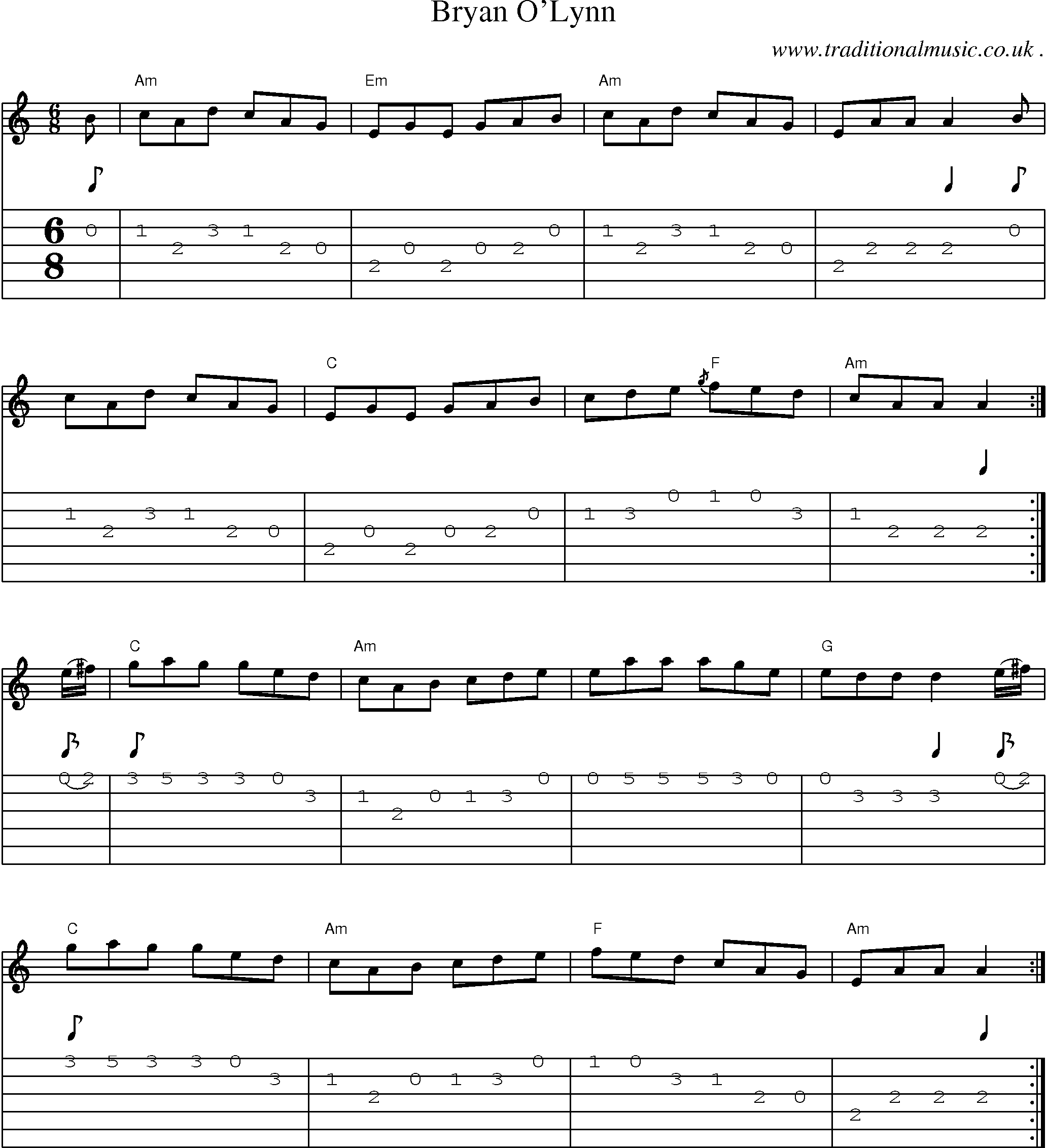 Music Score and Guitar Tabs for Bryan Olynn