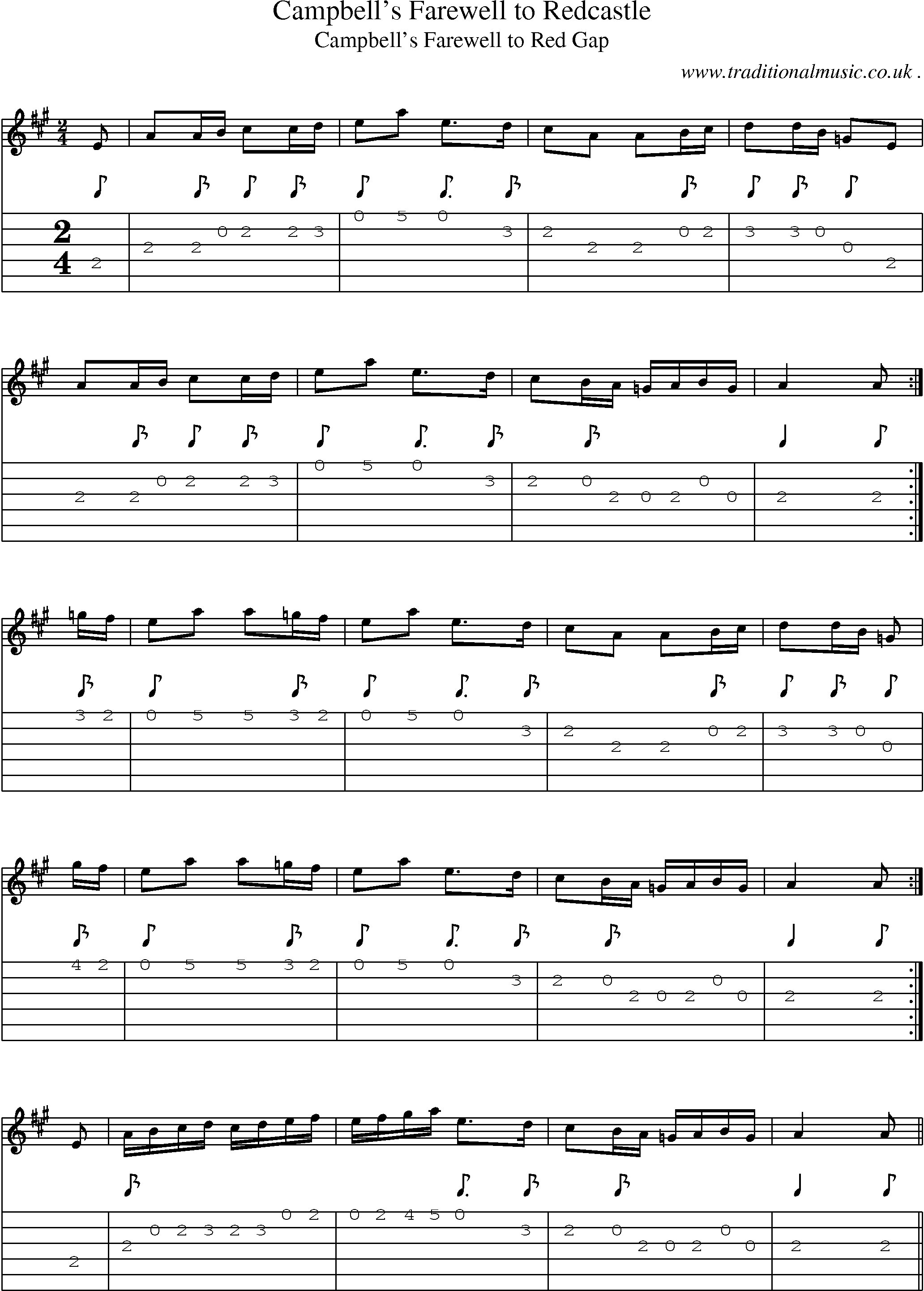 Music Score and Guitar Tabs for Campbells Farewell To Redcastle