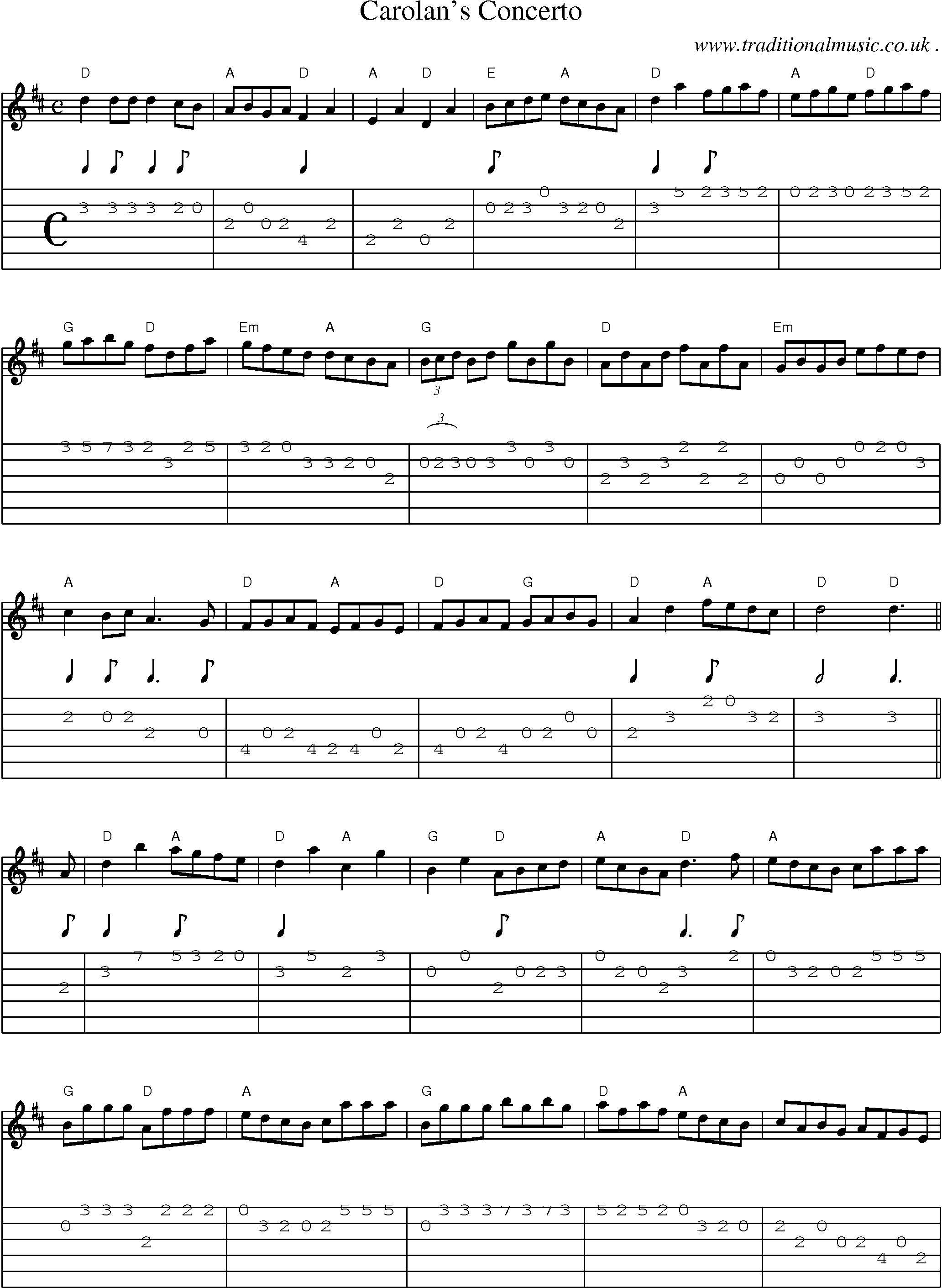 Music Score and Guitar Tabs for Carolans Concerto