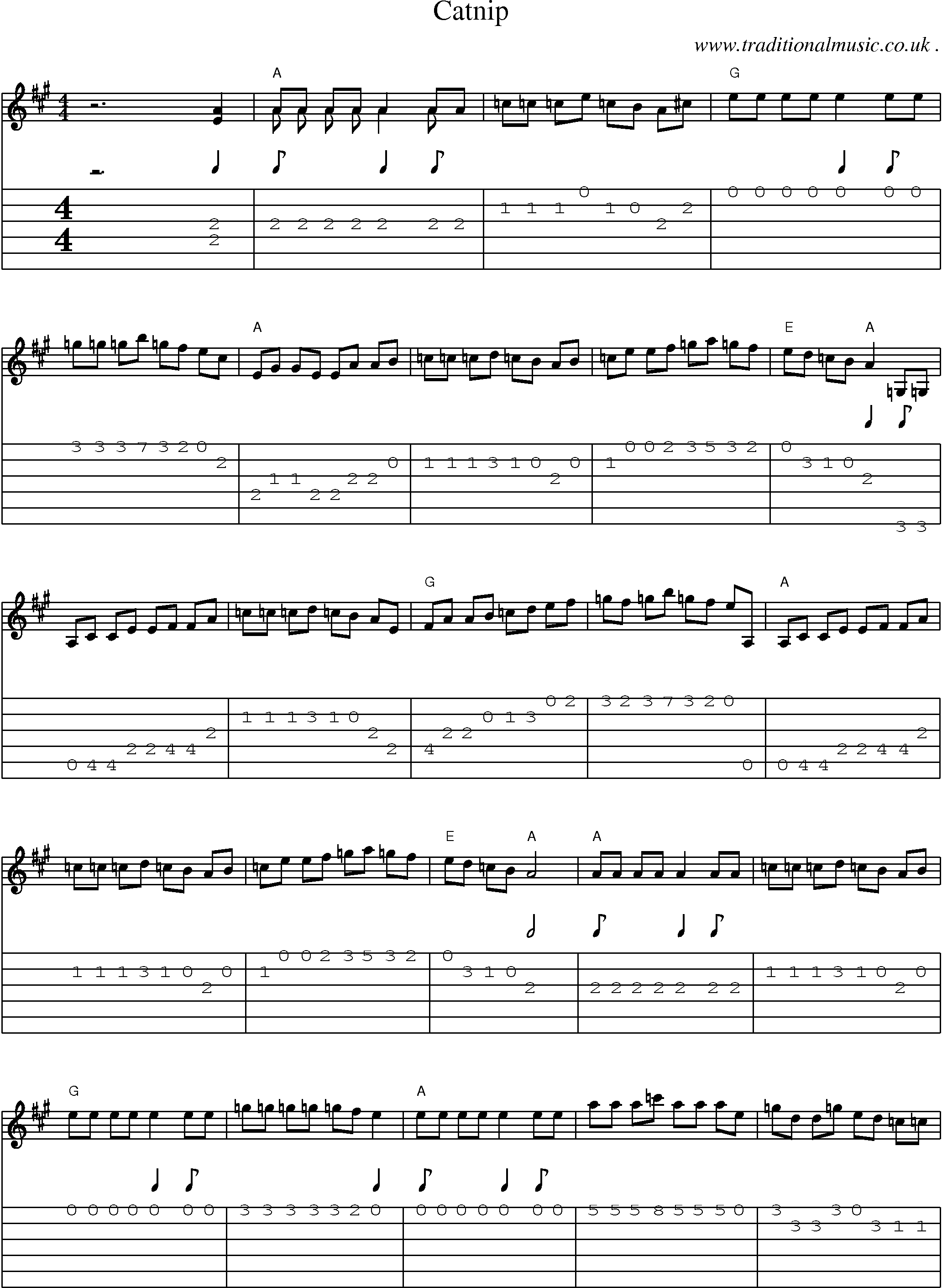 Music Score and Guitar Tabs for Catnip
