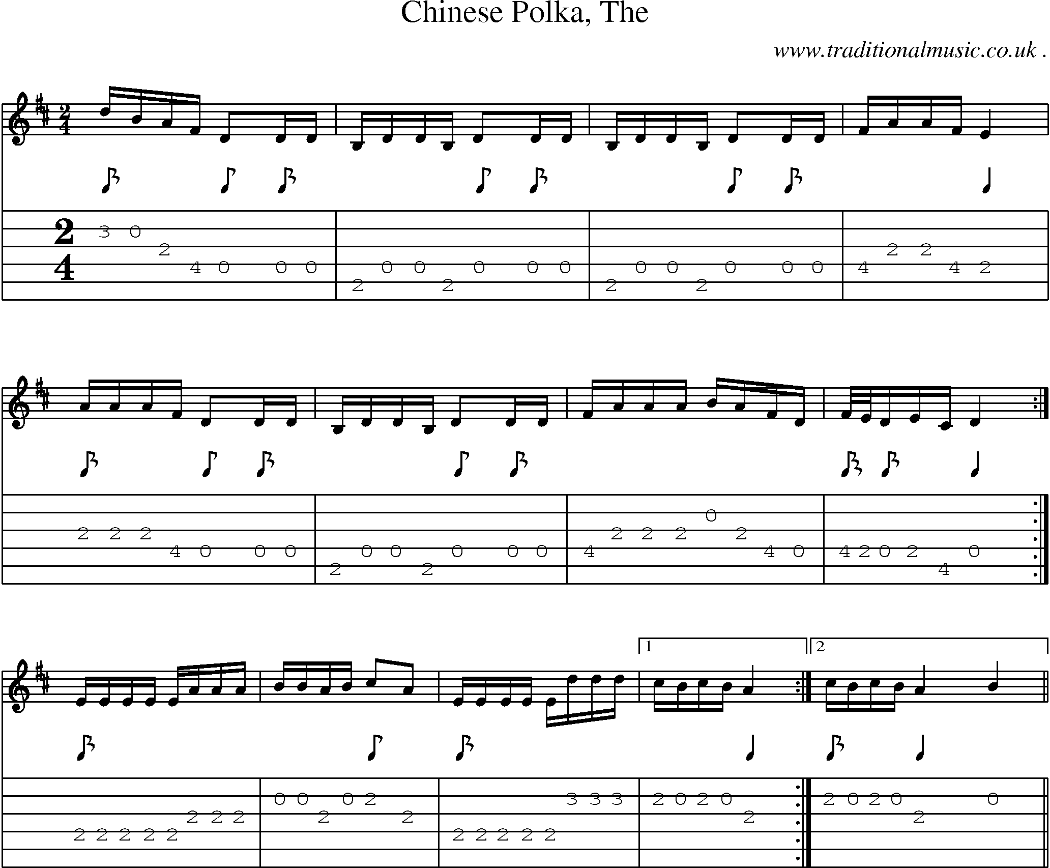 Music Score and Guitar Tabs for Chinese Polka The