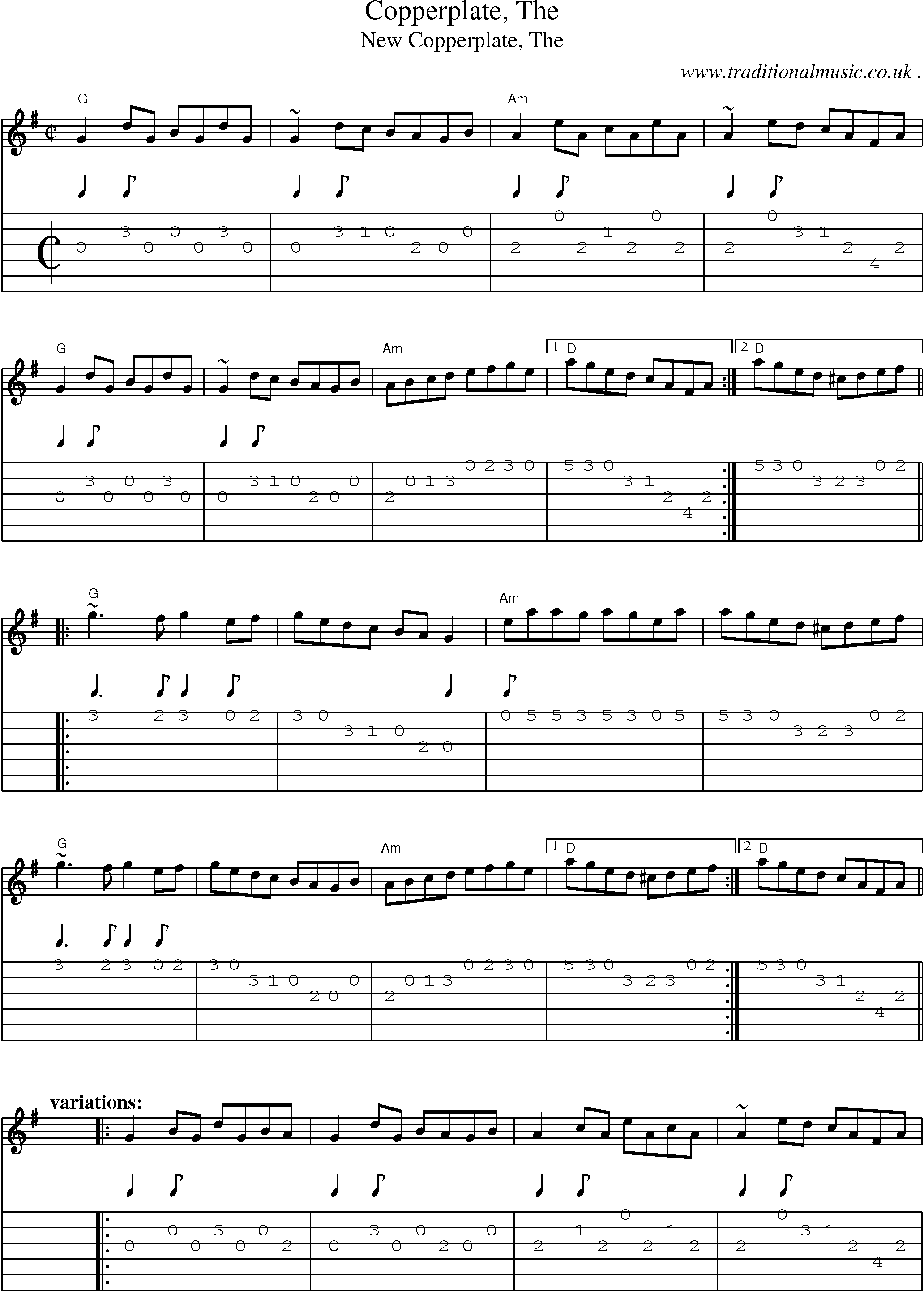 Music Score and Guitar Tabs for Copperplate The