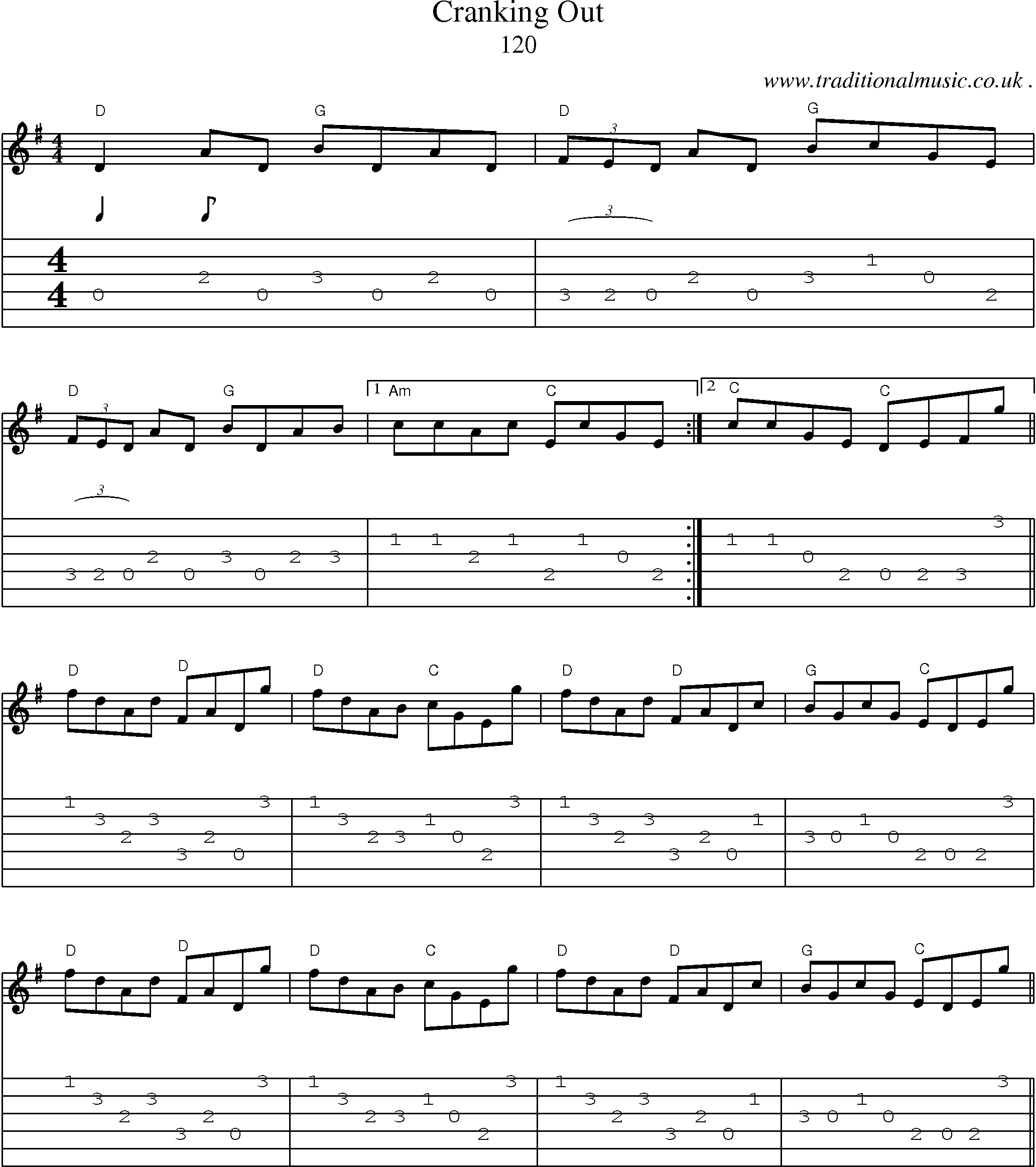 Music Score and Guitar Tabs for Cranking Out