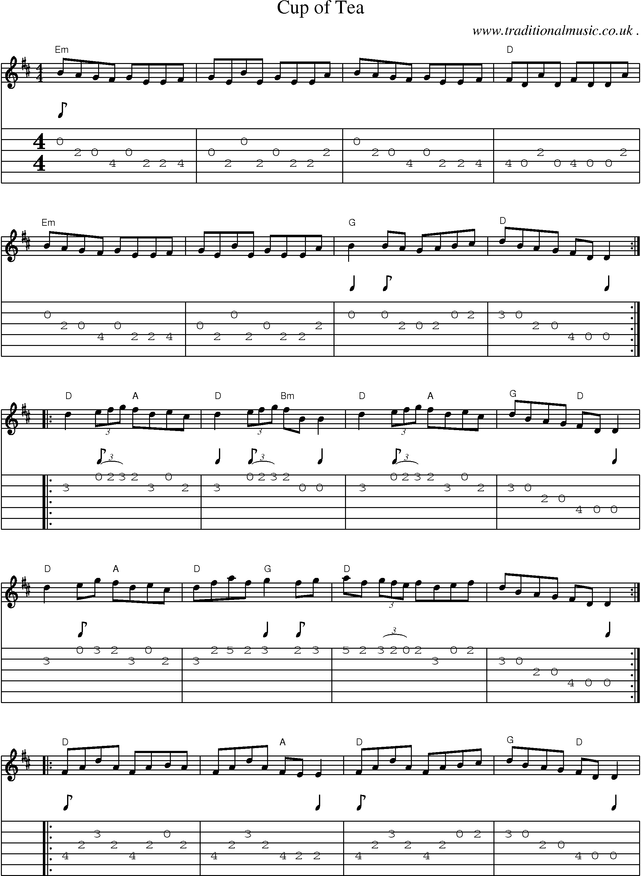 Music Score and Guitar Tabs for Cup Of Tea