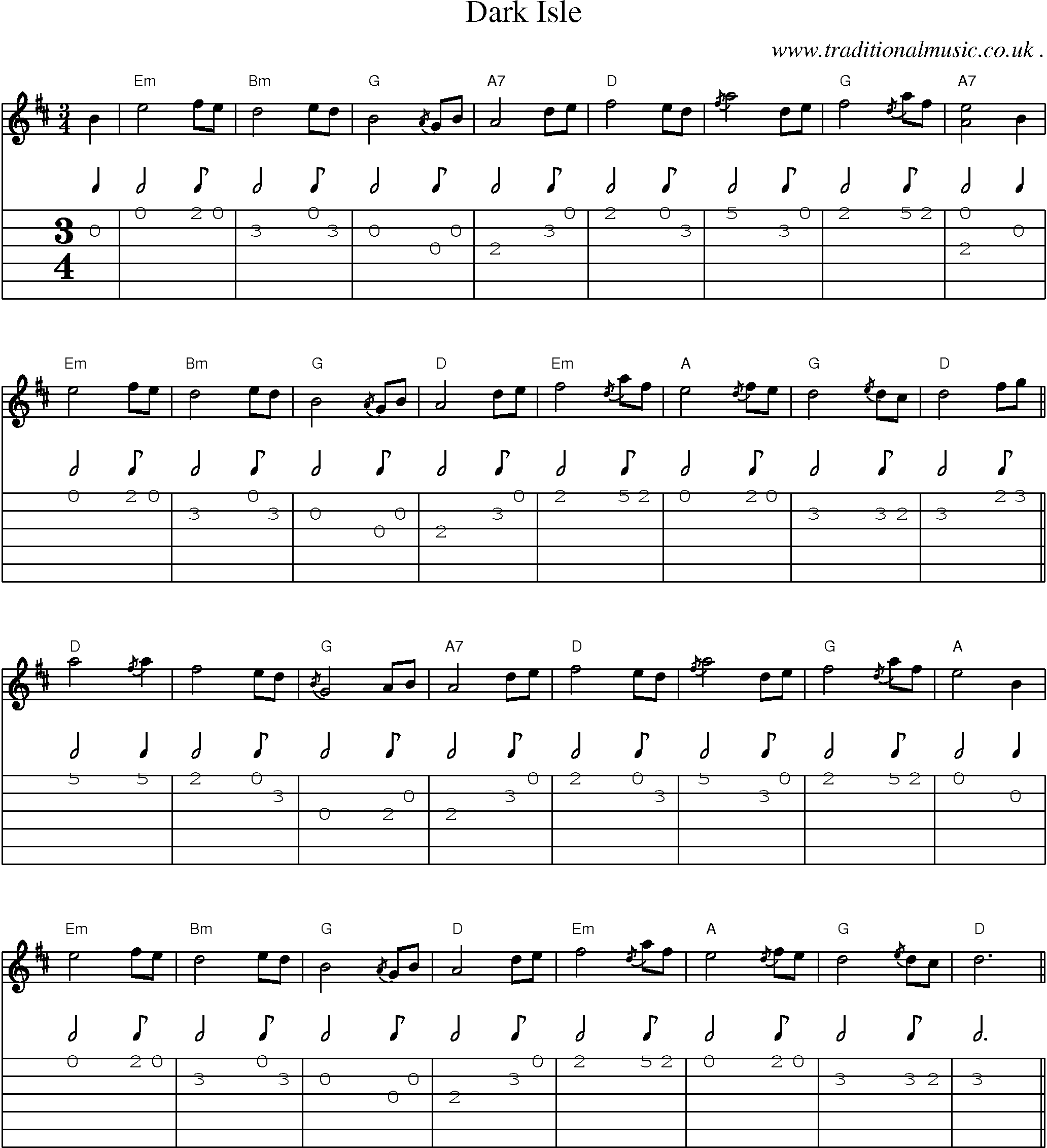 Music Score and Guitar Tabs for Dark Isle