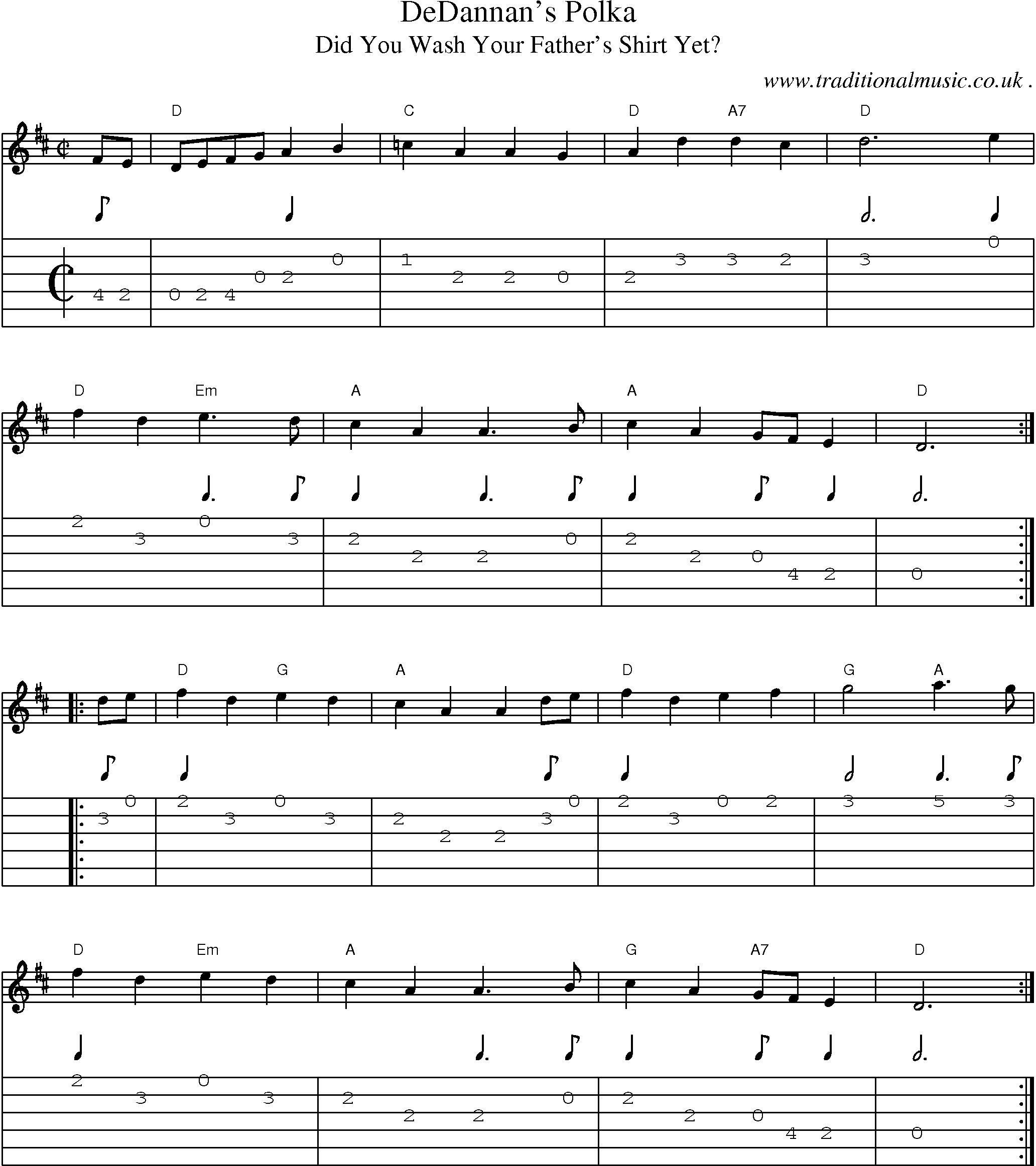 Music Score and Guitar Tabs for Dedannans Polka