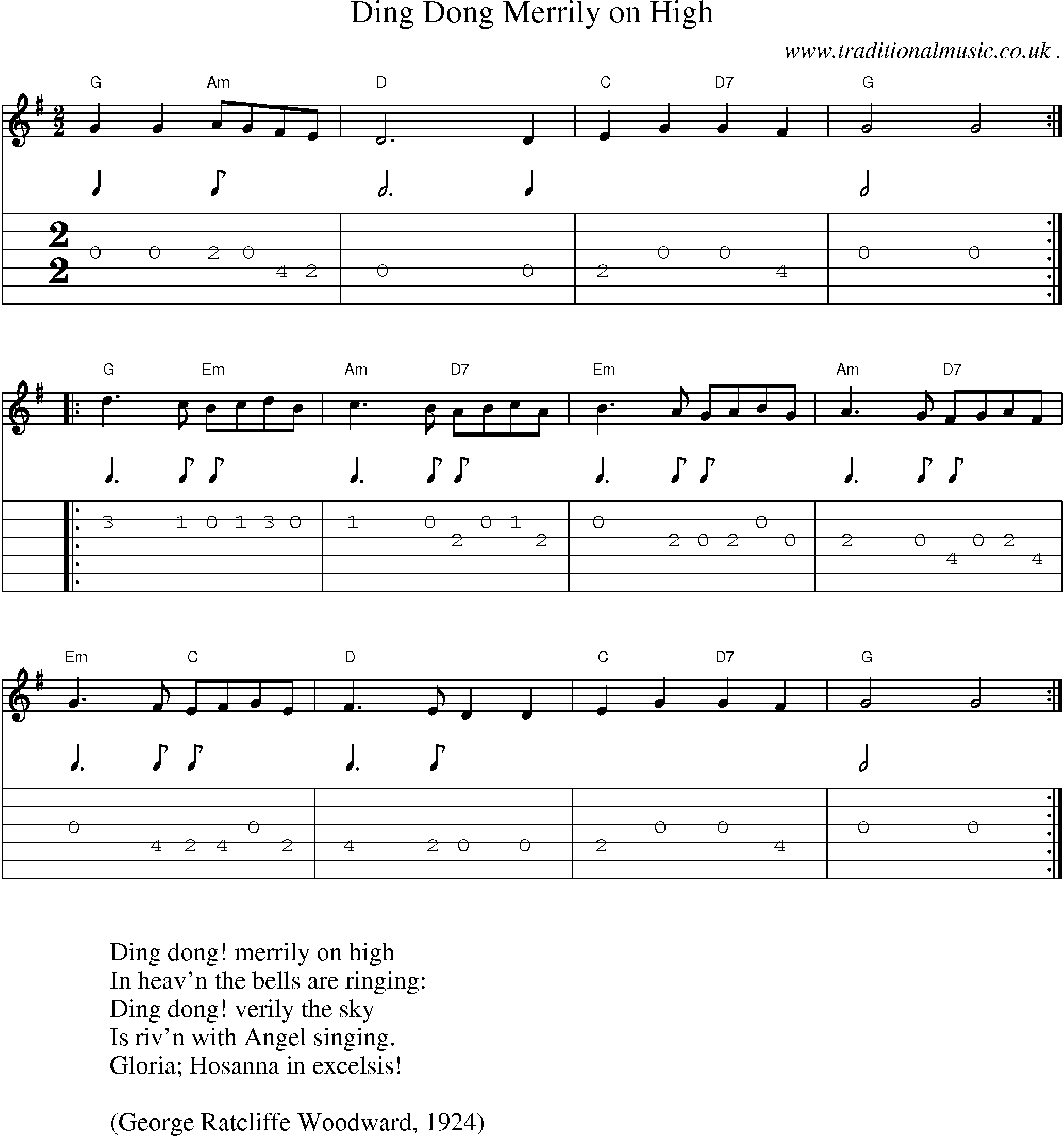 Music Score and Guitar Tabs for Ding Dong Merrily on High