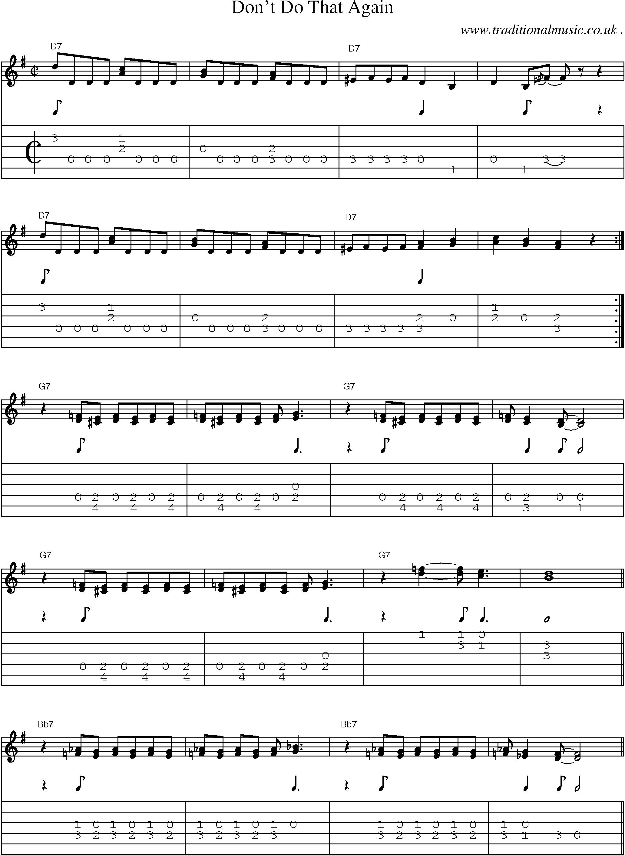 Music Score and Guitar Tabs for Dont Do That Again