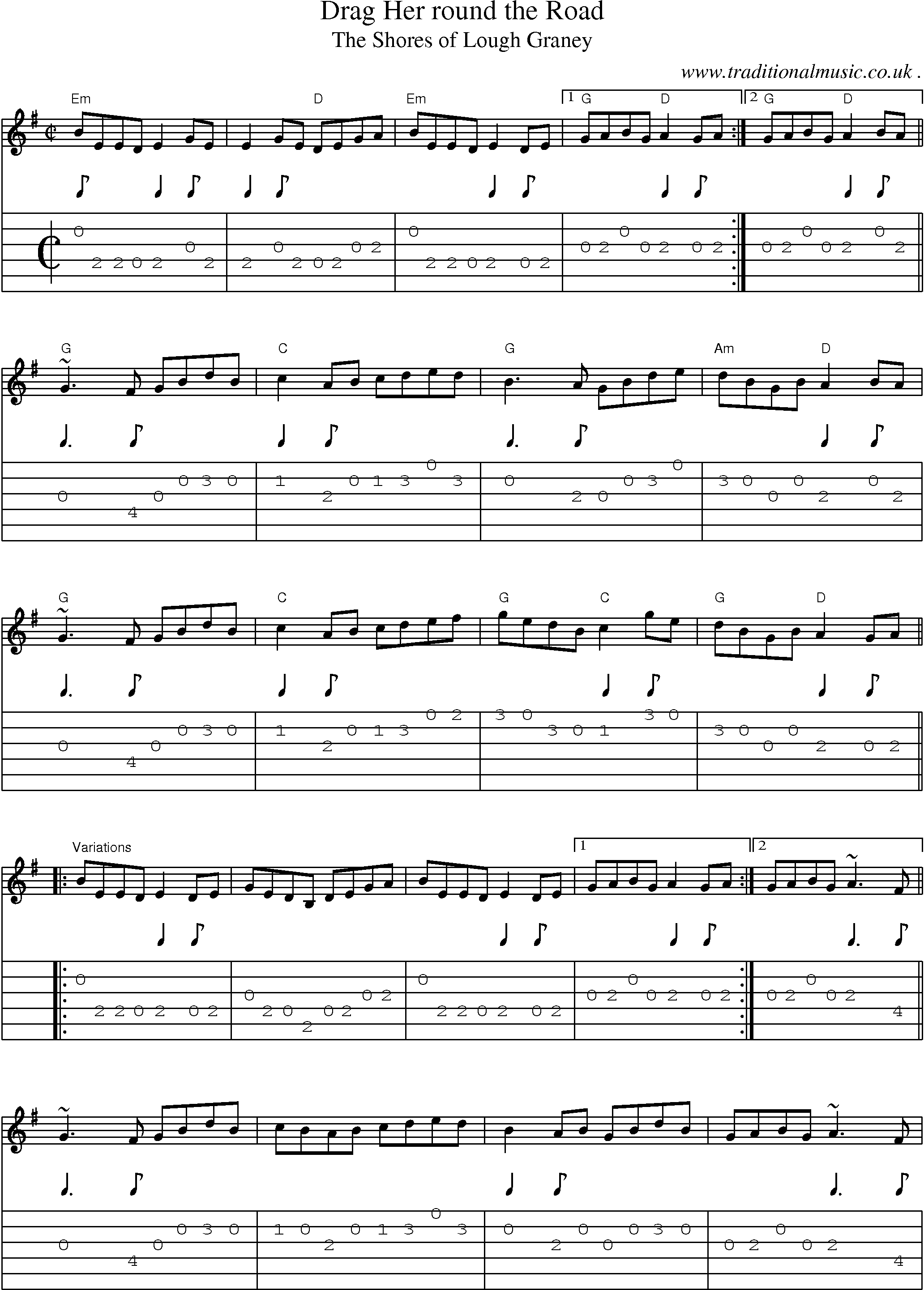 Music Score and Guitar Tabs for Drag Her Round The Road