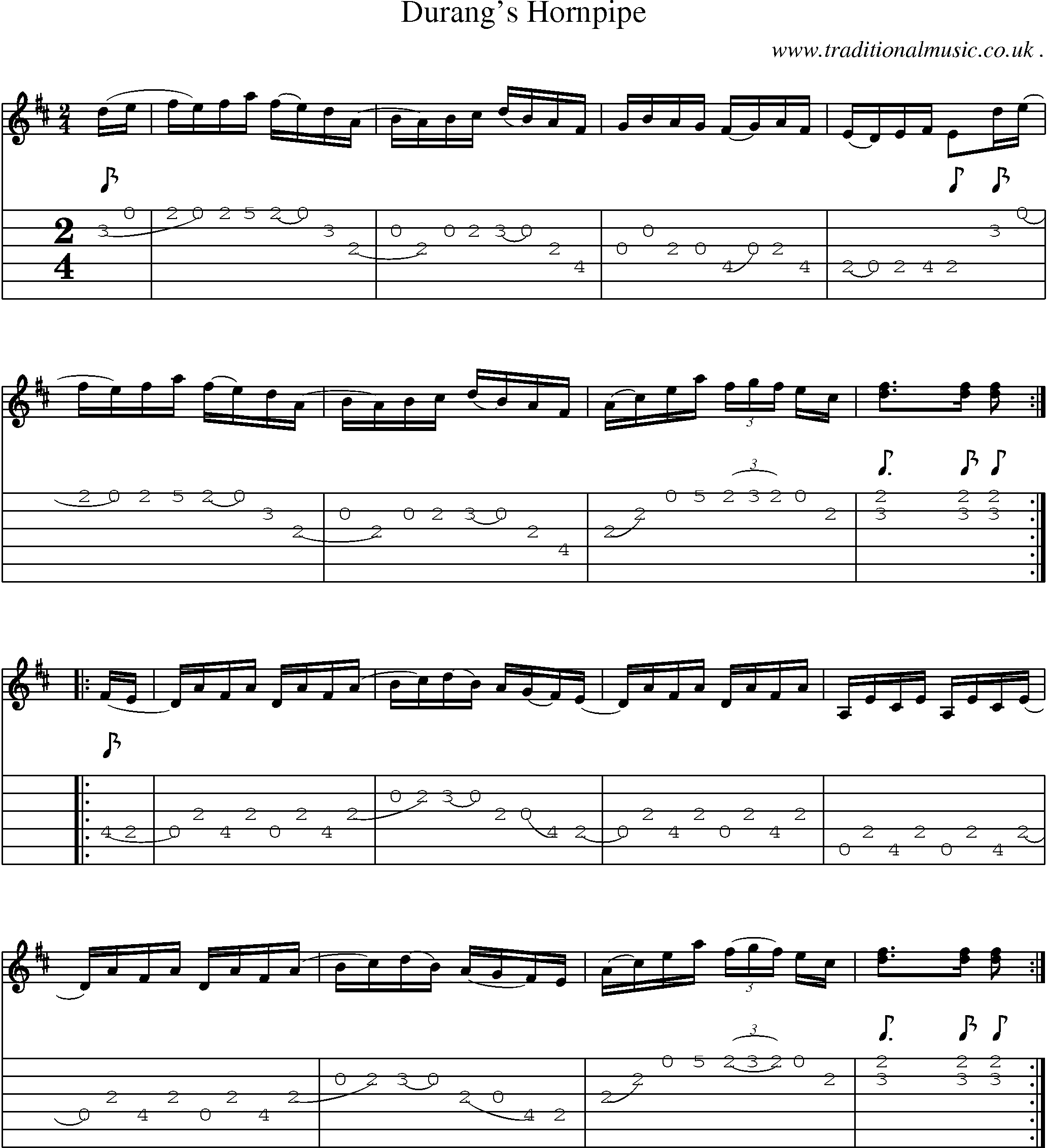 Music Score and Guitar Tabs for Durangs Hornpipe