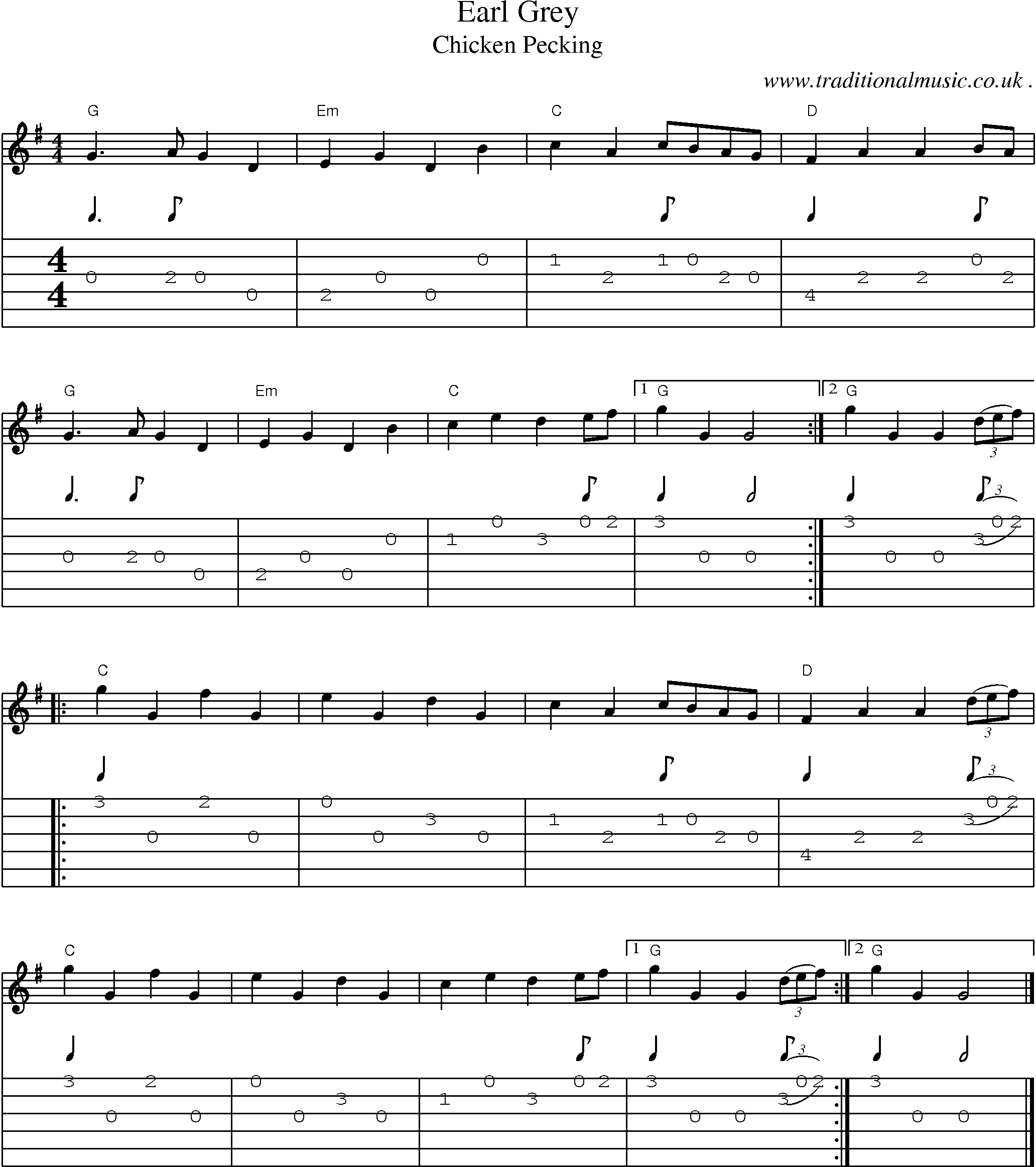 Music Score and Guitar Tabs for Earl Grey