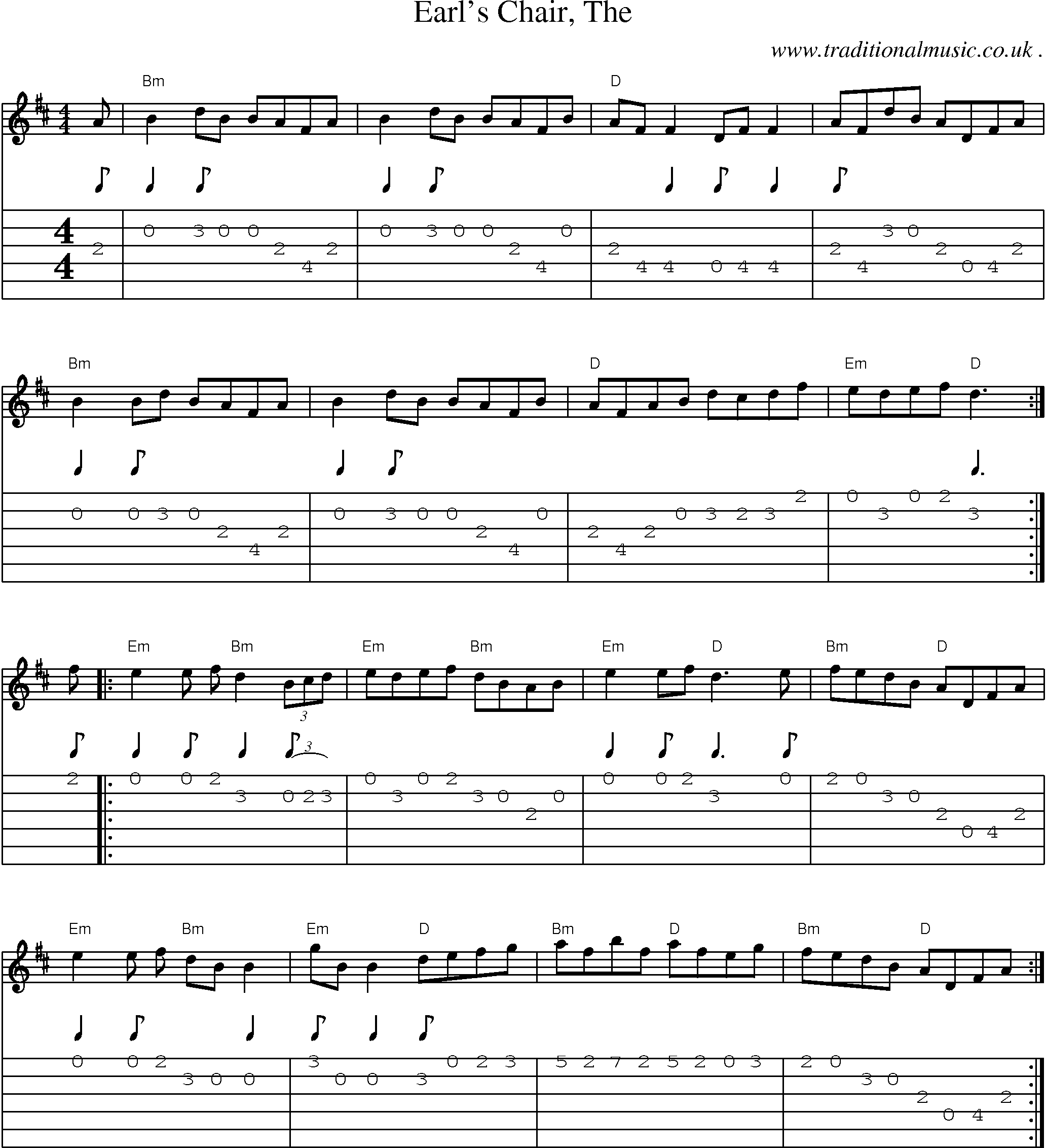 Music Score and Guitar Tabs for Earls Chair The