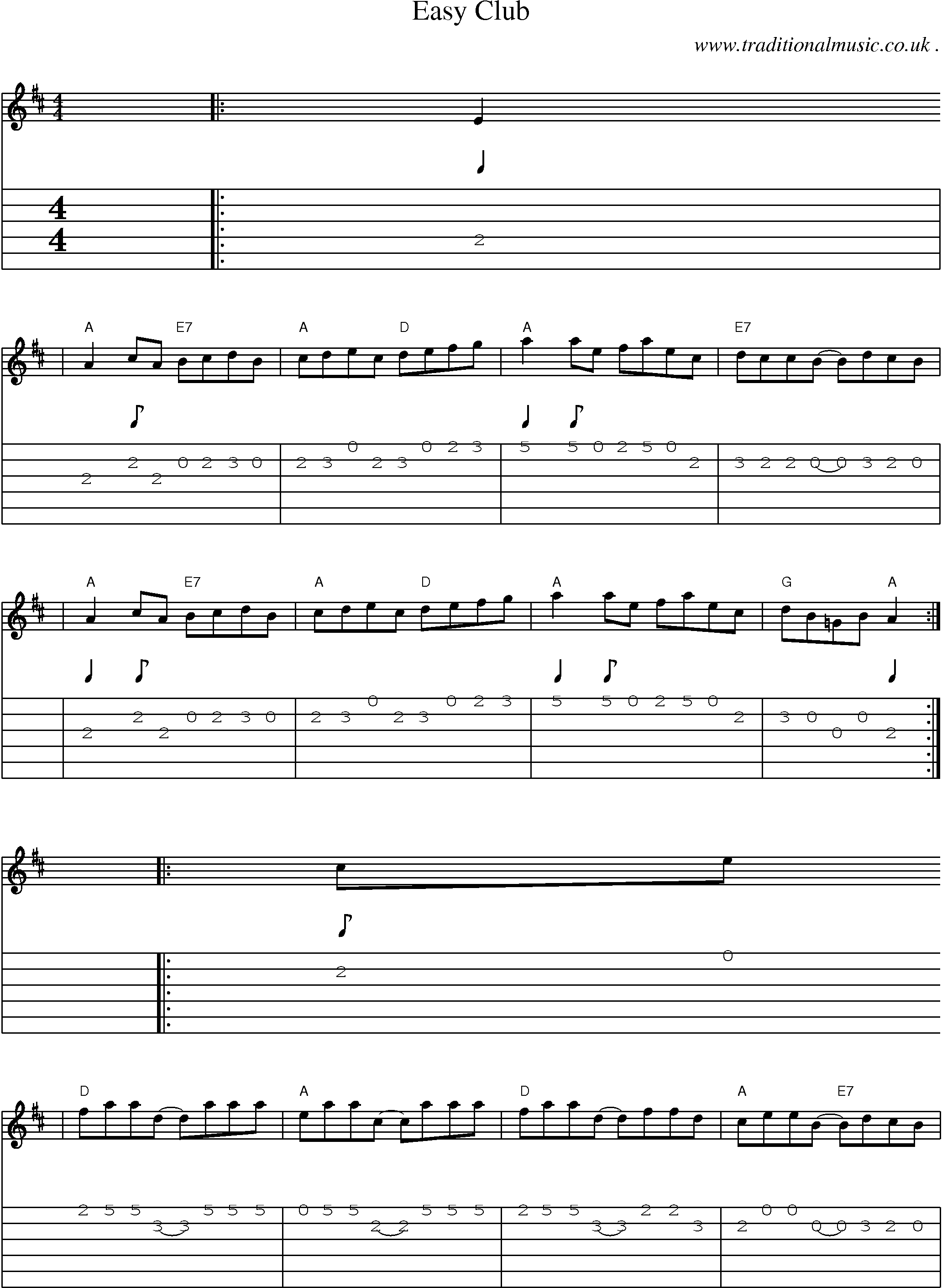 Music Score and Guitar Tabs for Easy Club